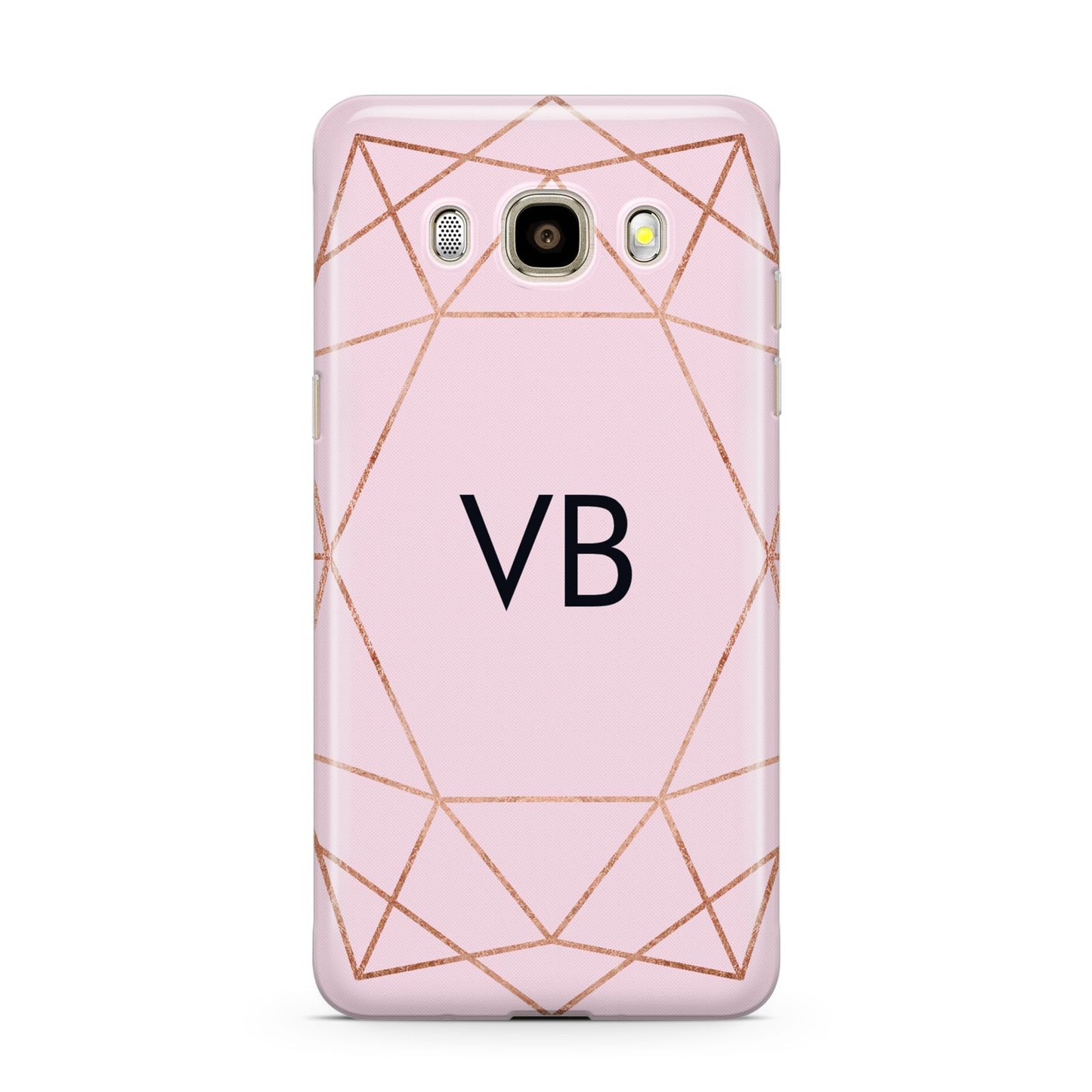 Personalised Pink Rose Gold Initials Geometric Samsung Galaxy J7 2016 Case on gold phone