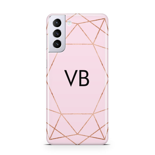 Personalised Pink Rose Gold Initials Geometric Samsung S21 Plus Phone Case