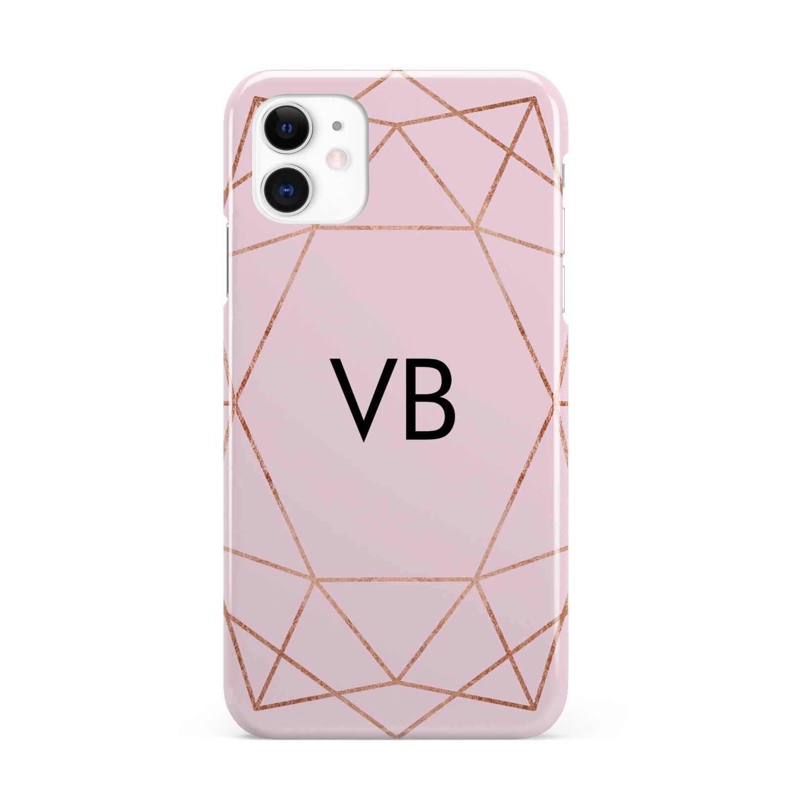 Personalised Pink Rose Gold Initials Geometric iPhone 11 3D Snap Case