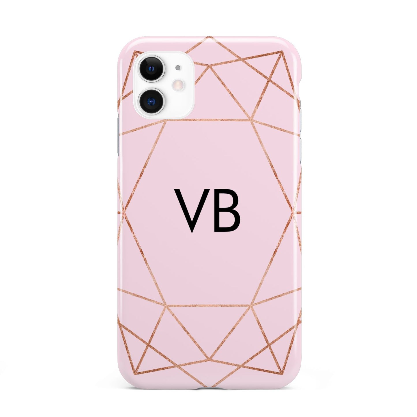 Personalised Pink Rose Gold Initials Geometric iPhone 11 3D Tough Case