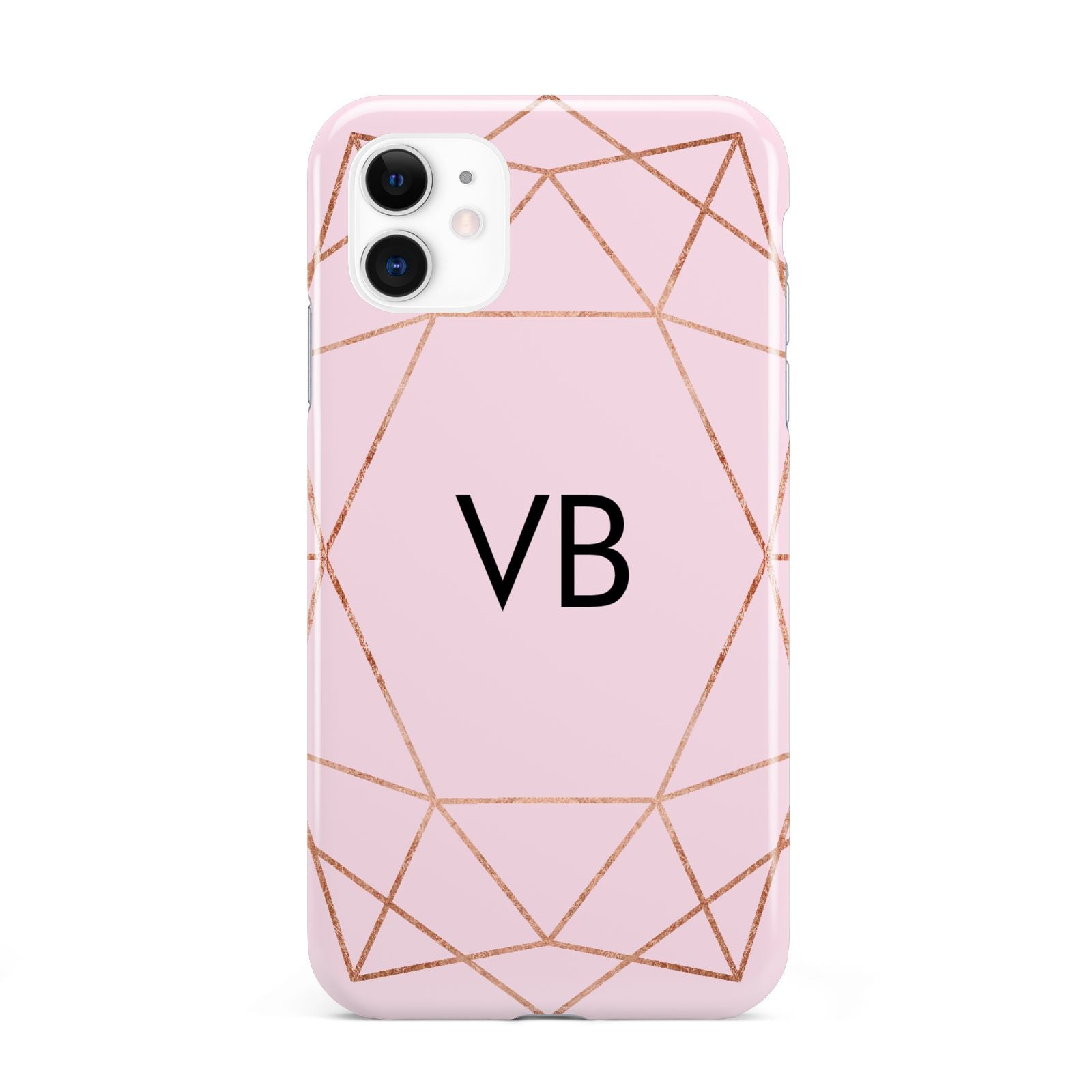 Personalised Pink Rose Gold Initials Geometric iPhone 11 3D Tough Case