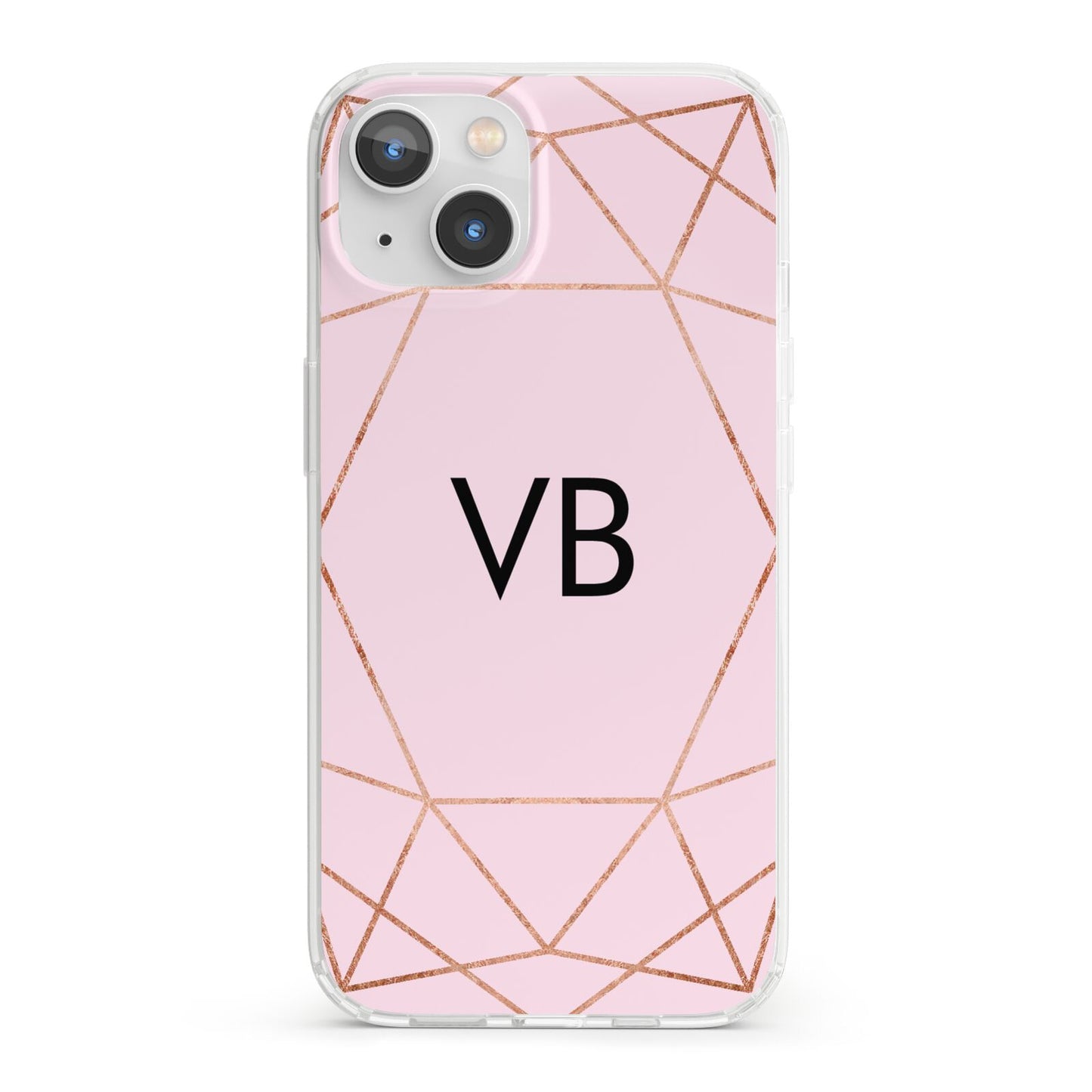 Personalised Pink Rose Gold Initials Geometric iPhone 13 Clear Bumper Case