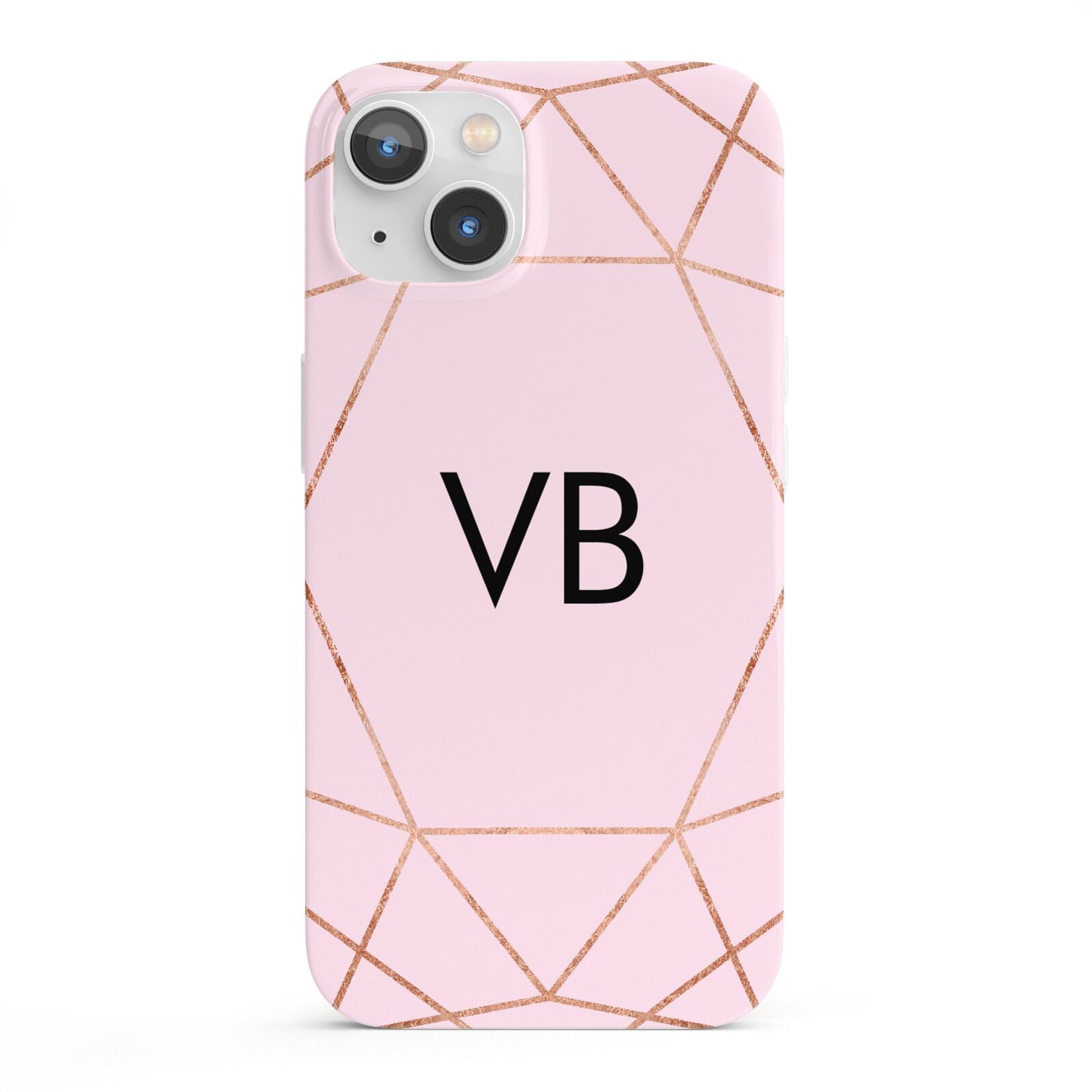 Personalised Pink Rose Gold Initials Geometric iPhone 13 Full Wrap 3D Snap Case