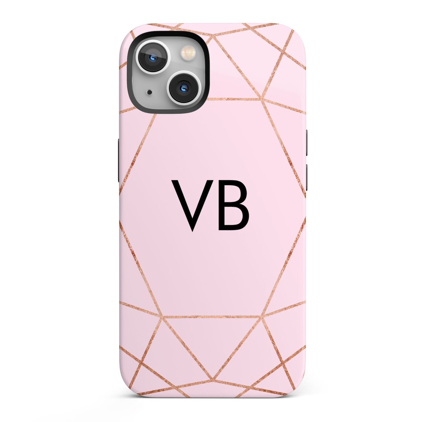 Personalised Pink Rose Gold Initials Geometric iPhone 13 Full Wrap 3D Tough Case