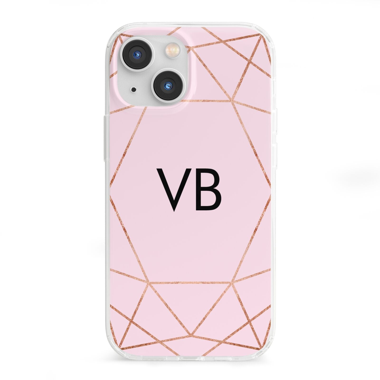 Personalised Pink Rose Gold Initials Geometric iPhone 13 Mini Clear Bumper Case