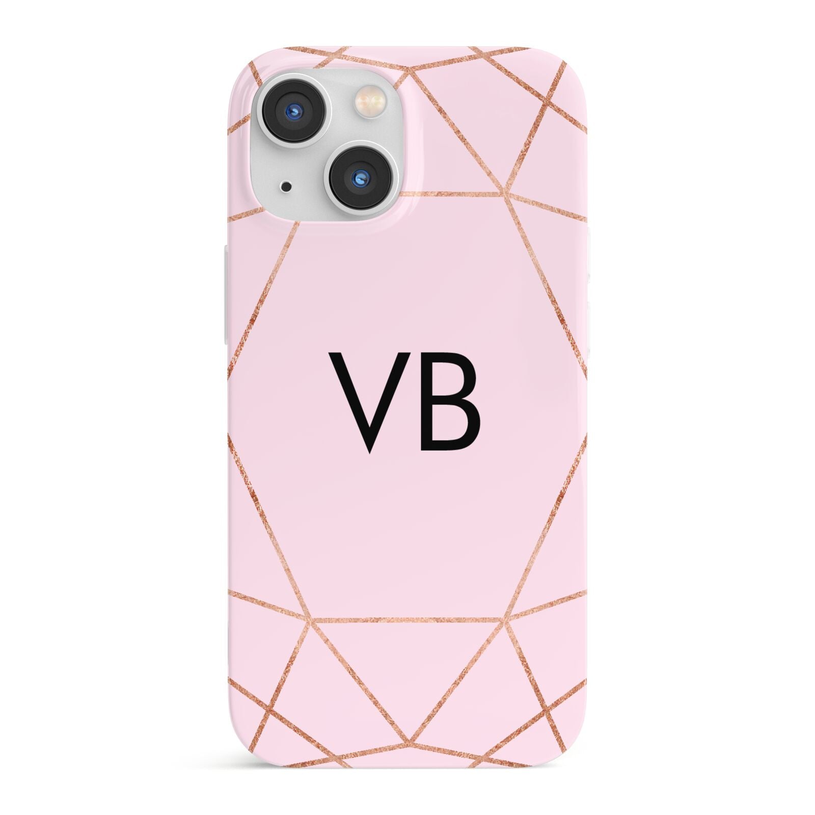 Personalised Pink Rose Gold Initials Geometric iPhone 13 Mini Full Wrap 3D Snap Case