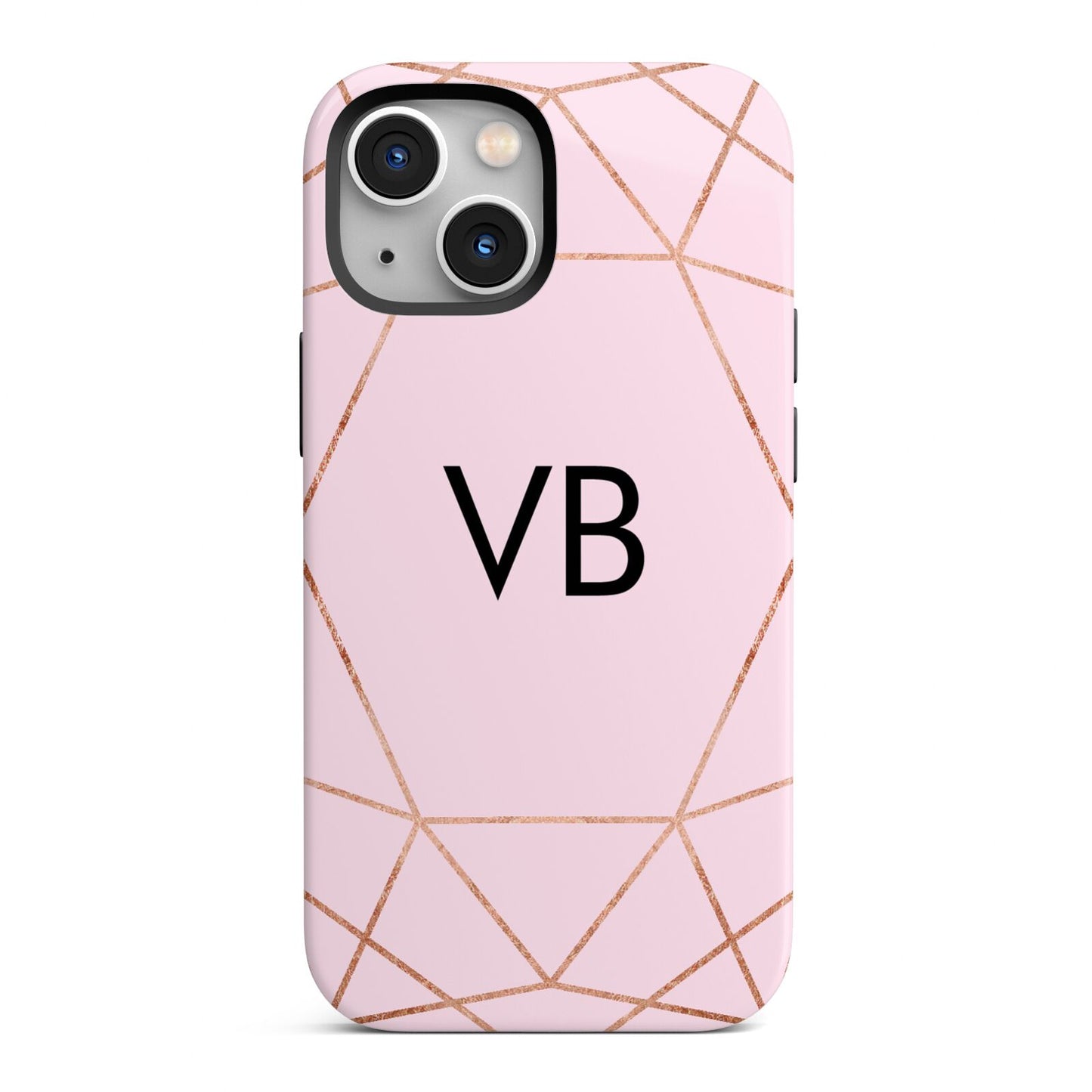 Personalised Pink Rose Gold Initials Geometric iPhone 13 Mini Full Wrap 3D Tough Case