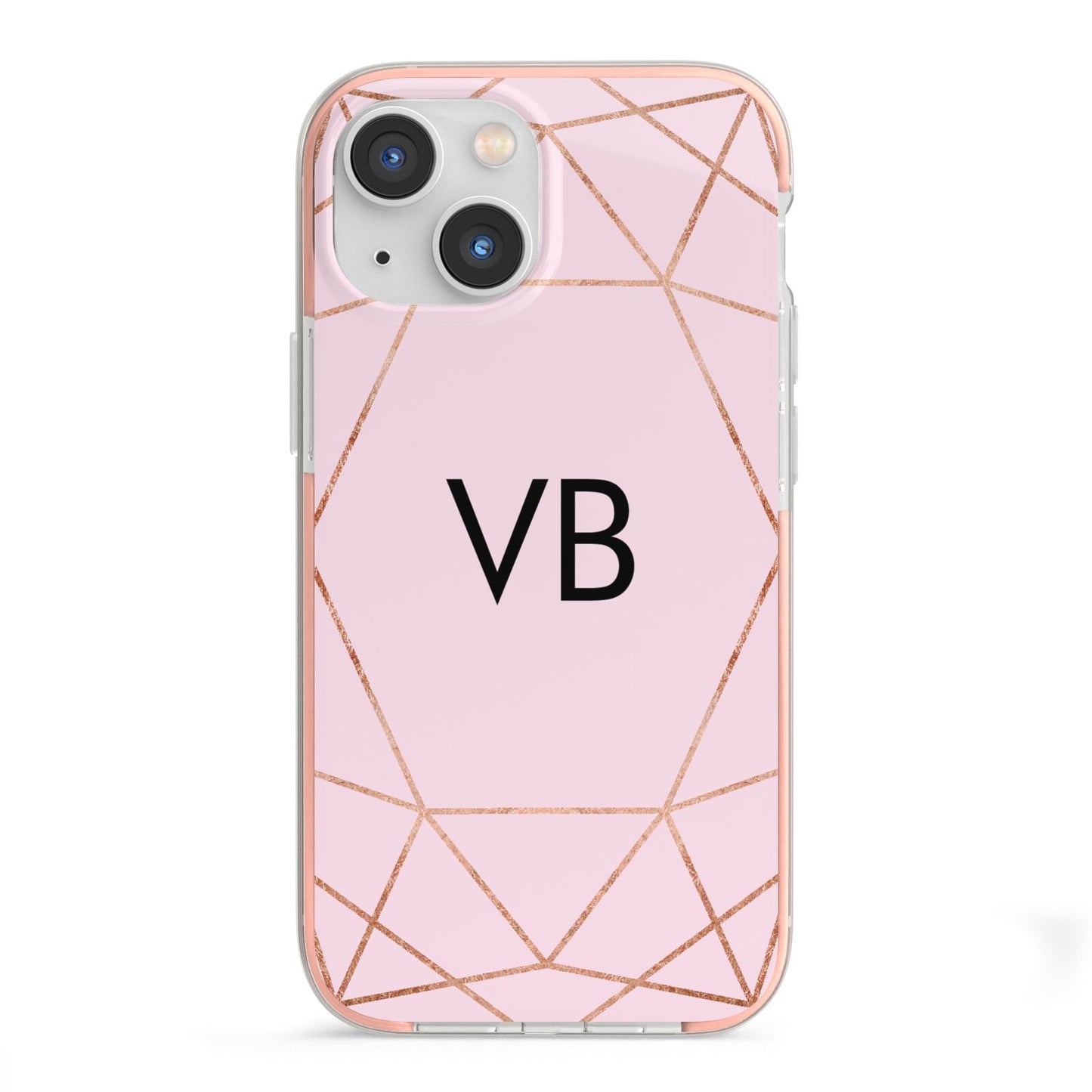 Personalised Pink Rose Gold Initials Geometric iPhone 13 Mini TPU Impact Case with Pink Edges