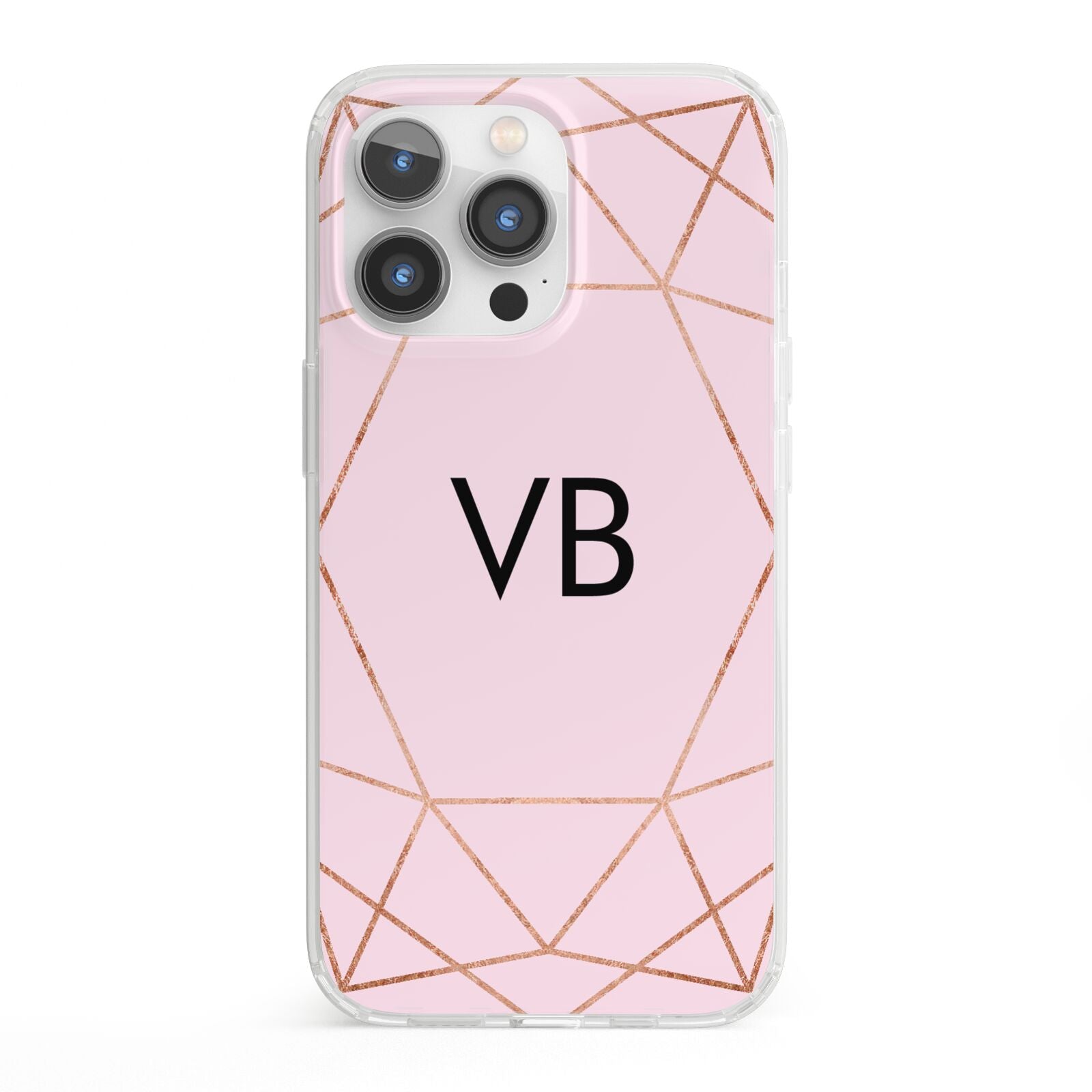 Personalised Pink Rose Gold Initials Geometric iPhone 13 Pro Clear Bumper Case