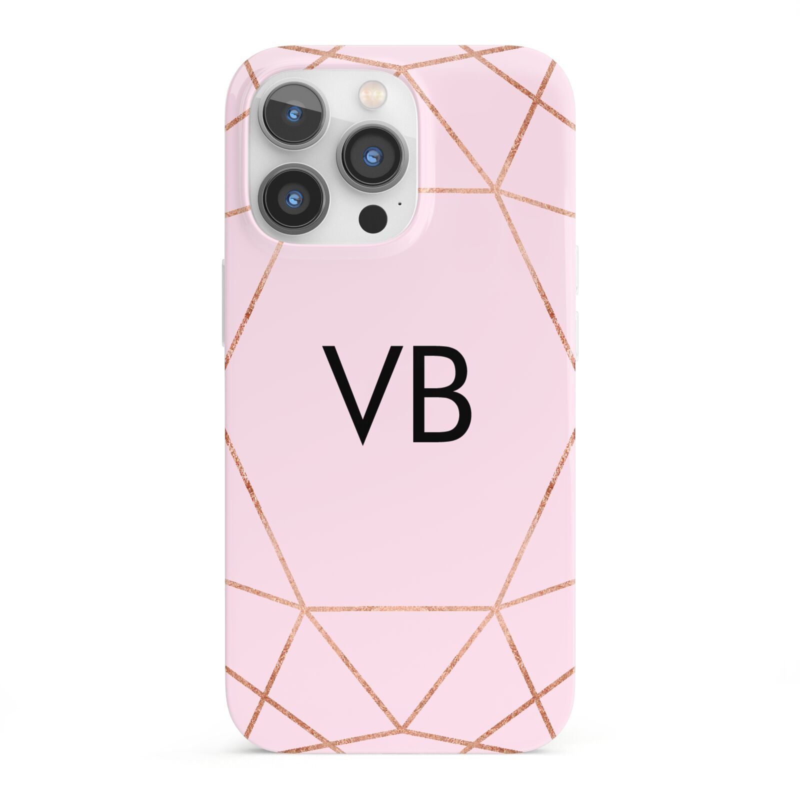 Personalised Pink Rose Gold Initials Geometric iPhone 13 Pro Full Wrap 3D Snap Case