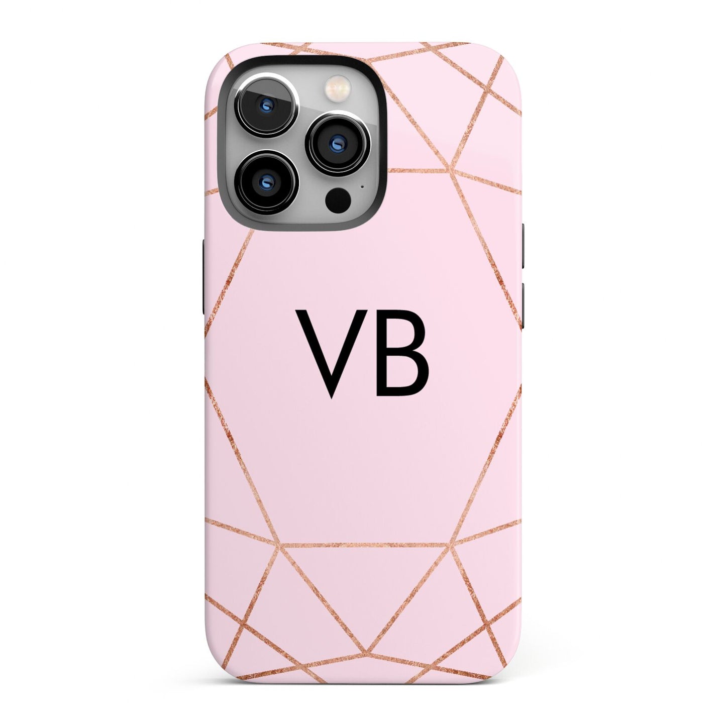 Personalised Pink Rose Gold Initials Geometric iPhone 13 Pro Full Wrap 3D Tough Case