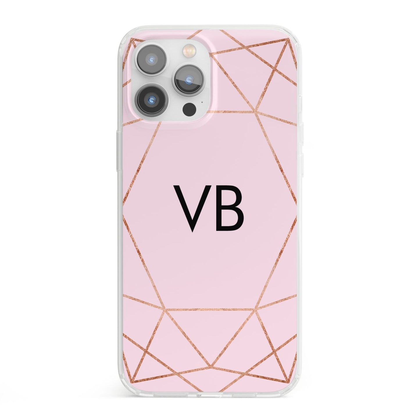 Personalised Pink Rose Gold Initials Geometric iPhone 13 Pro Max Clear Bumper Case