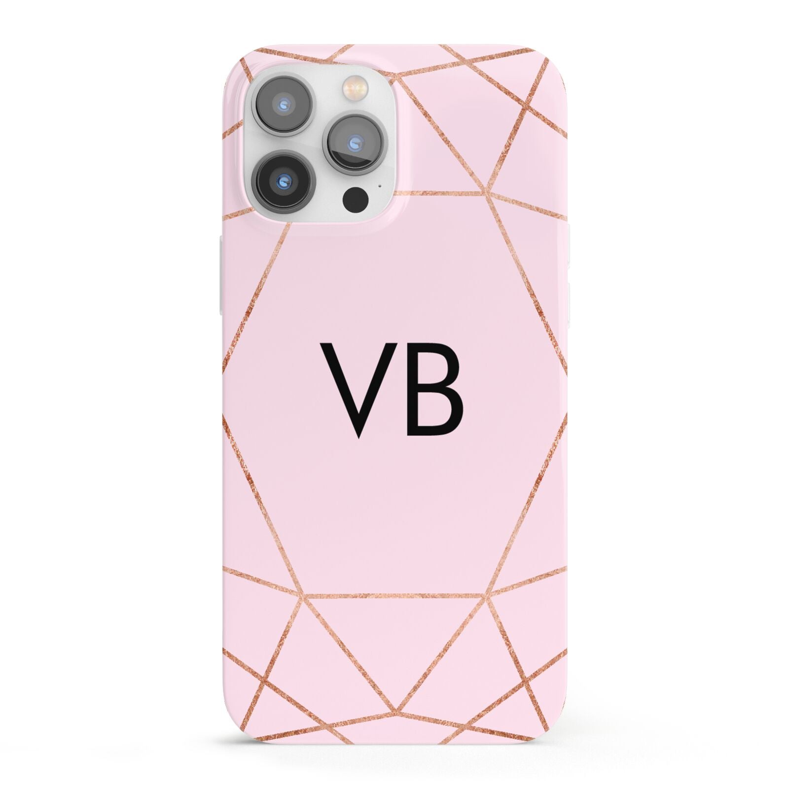 Personalised Pink Rose Gold Initials Geometric iPhone 13 Pro Max Full Wrap 3D Snap Case