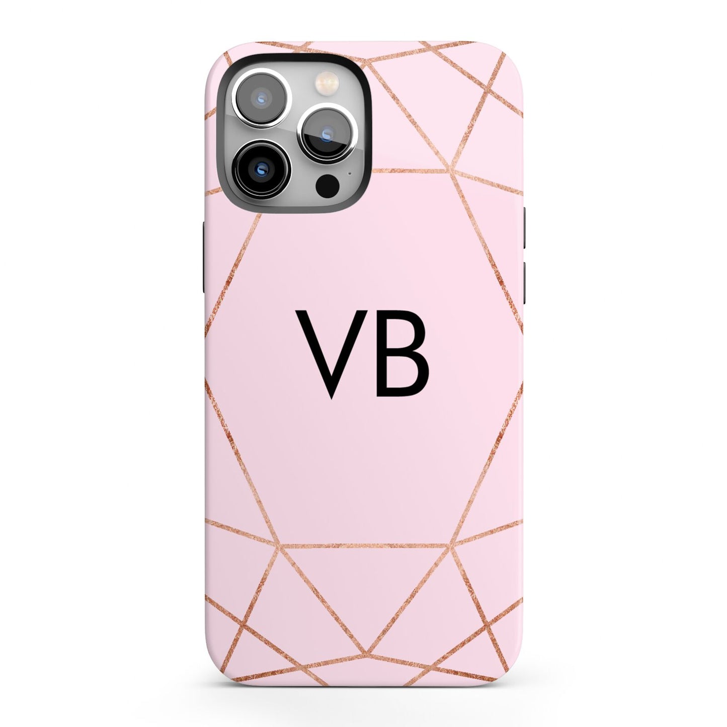 Personalised Pink Rose Gold Initials Geometric iPhone 13 Pro Max Full Wrap 3D Tough Case