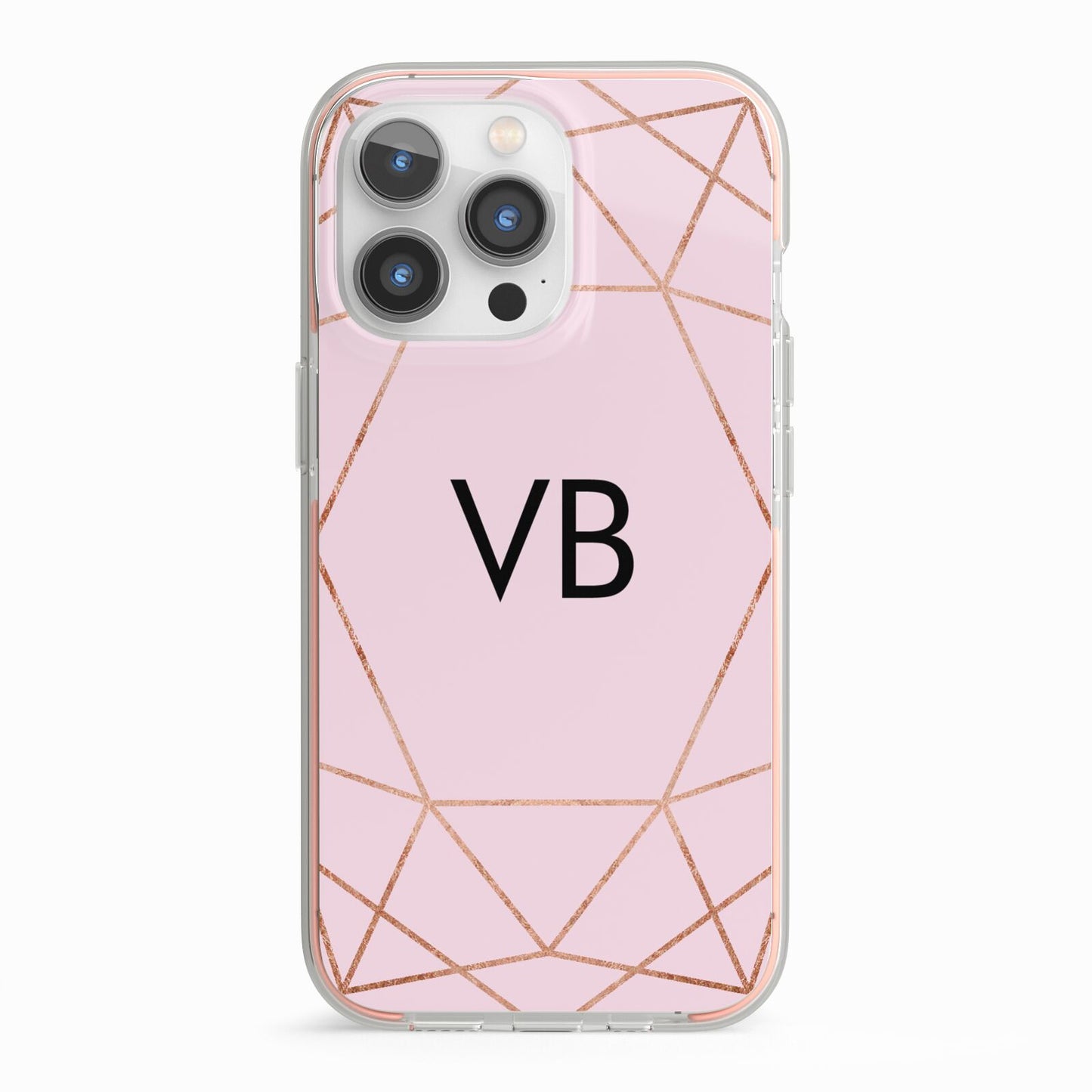 Personalised Pink Rose Gold Initials Geometric iPhone 13 Pro TPU Impact Case with Pink Edges