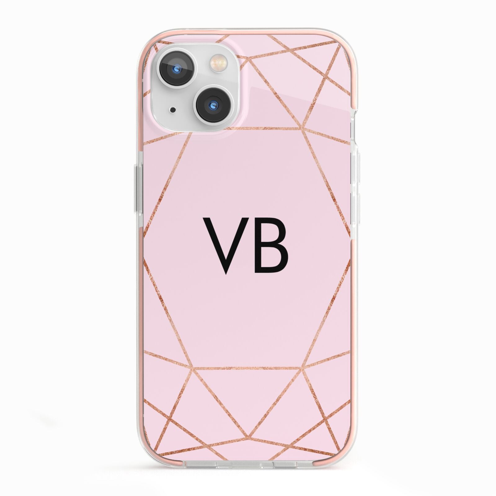 Personalised Pink Rose Gold Initials Geometric iPhone 13 TPU Impact Case with Pink Edges