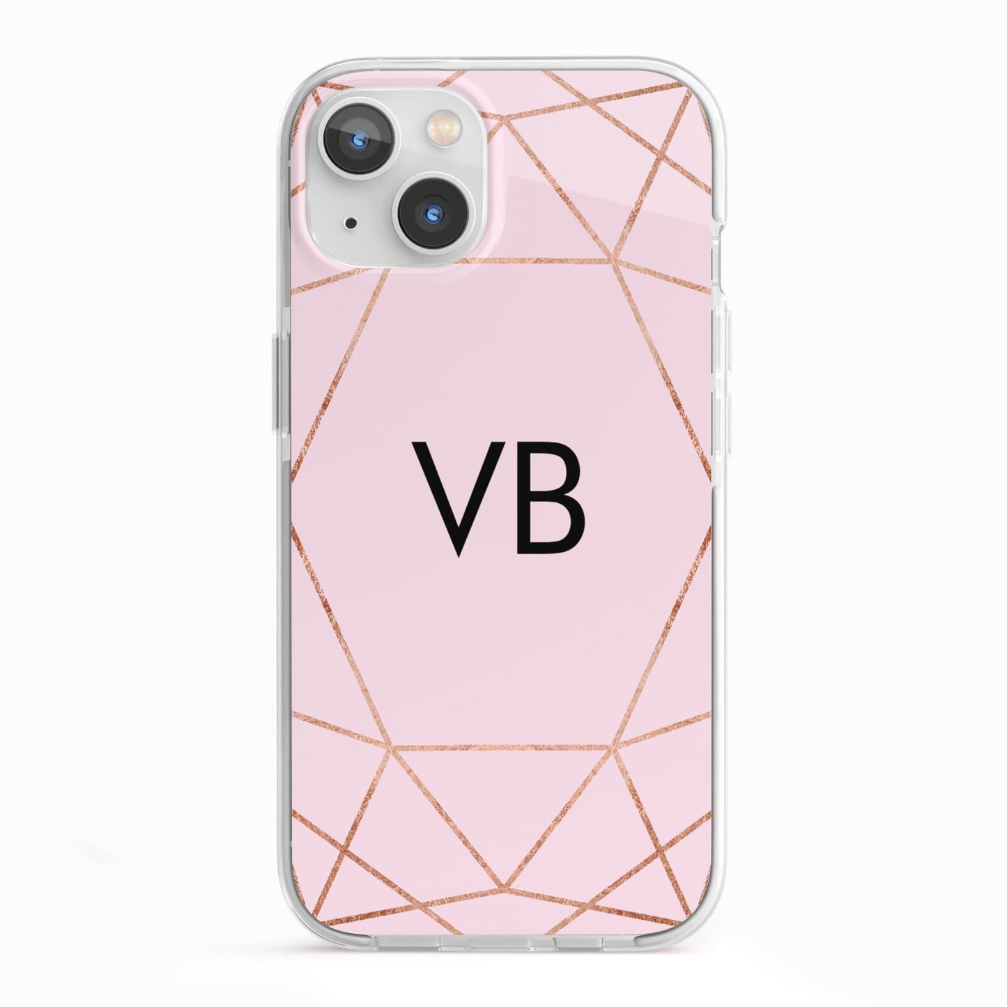 Personalised Pink Rose Gold Initials Geometric iPhone 13 TPU Impact Case with White Edges