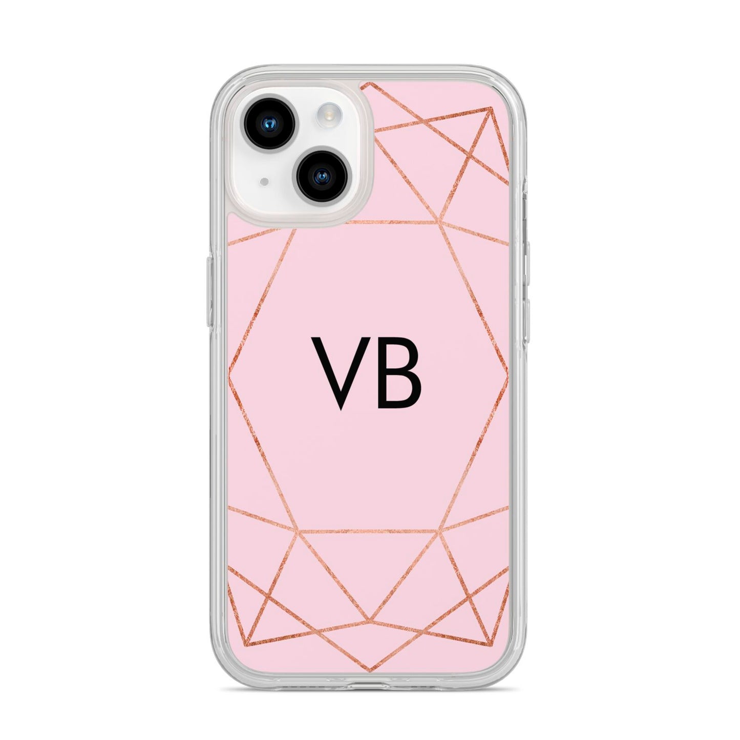 Personalised Pink Rose Gold Initials Geometric iPhone 14 Clear Tough Case Starlight