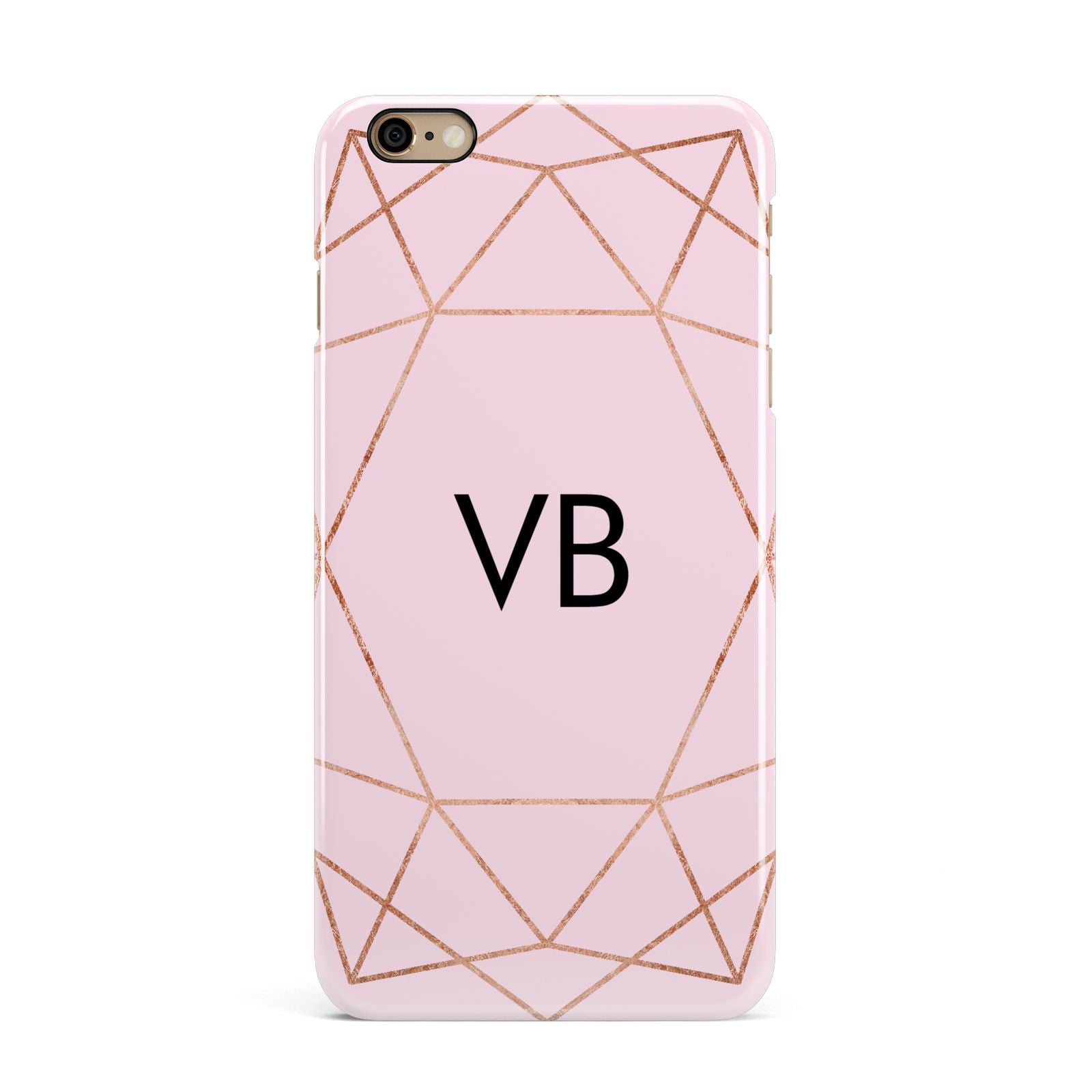 Personalised Pink Rose Gold Initials Geometric iPhone 6 Plus 3D Snap Case on Gold Phone