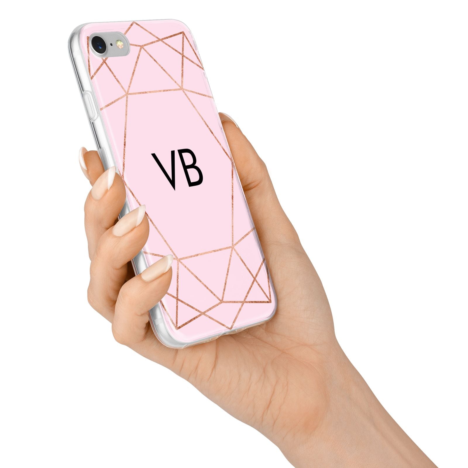 Personalised Pink Rose Gold Initials Geometric iPhone 7 Bumper Case on Silver iPhone Alternative Image