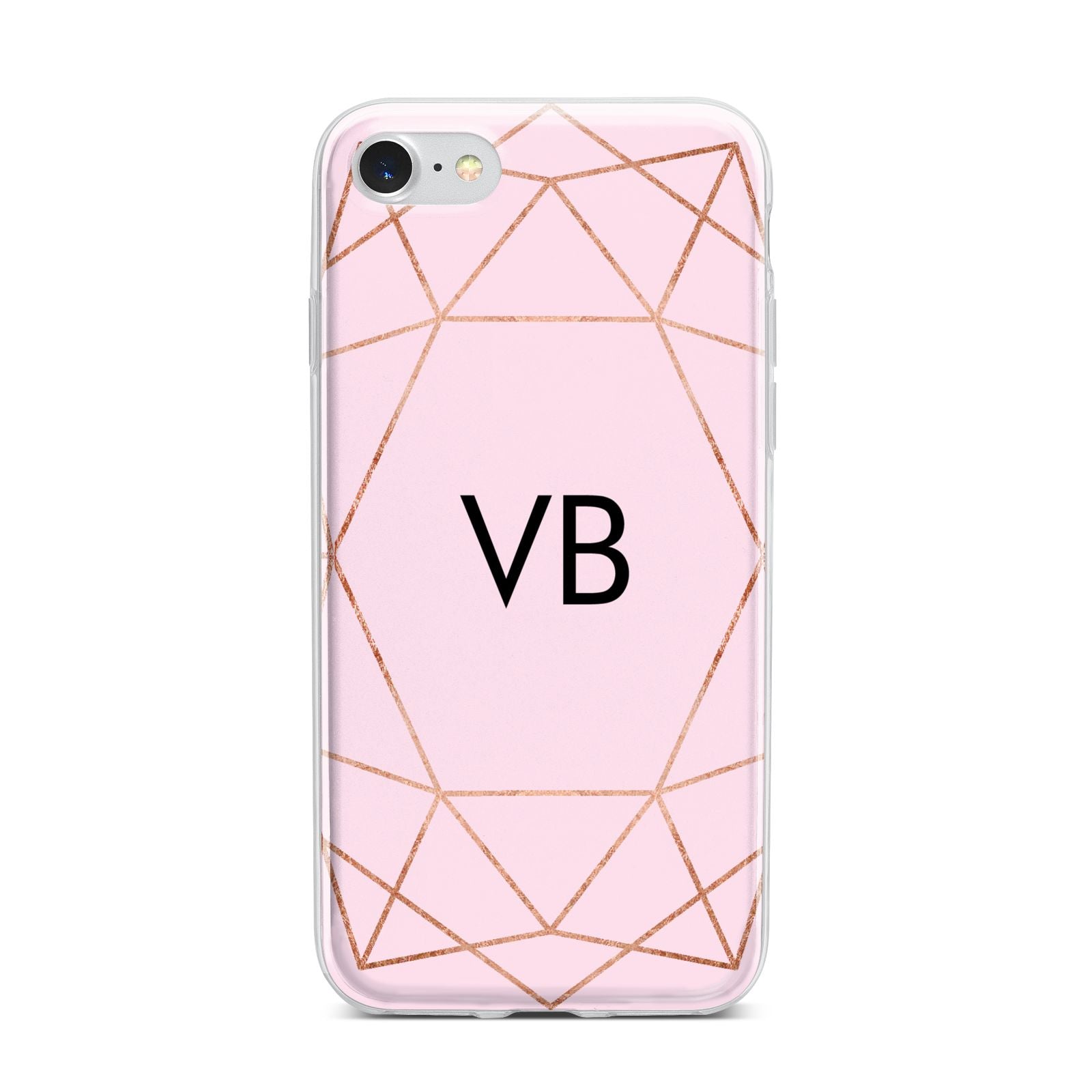 Personalised Pink Rose Gold Initials Geometric iPhone 7 Bumper Case on Silver iPhone