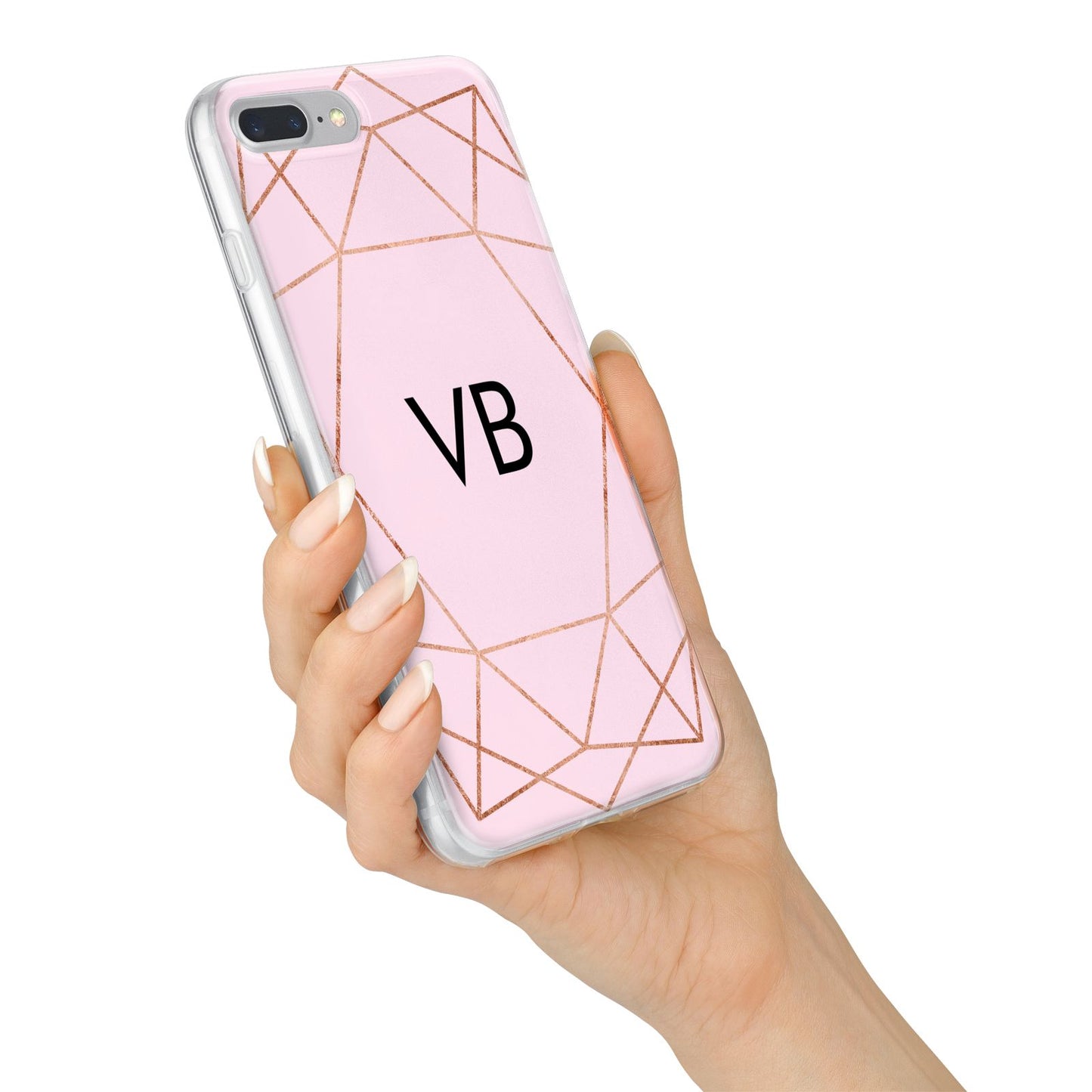 Personalised Pink Rose Gold Initials Geometric iPhone 7 Plus Bumper Case on Silver iPhone Alternative Image