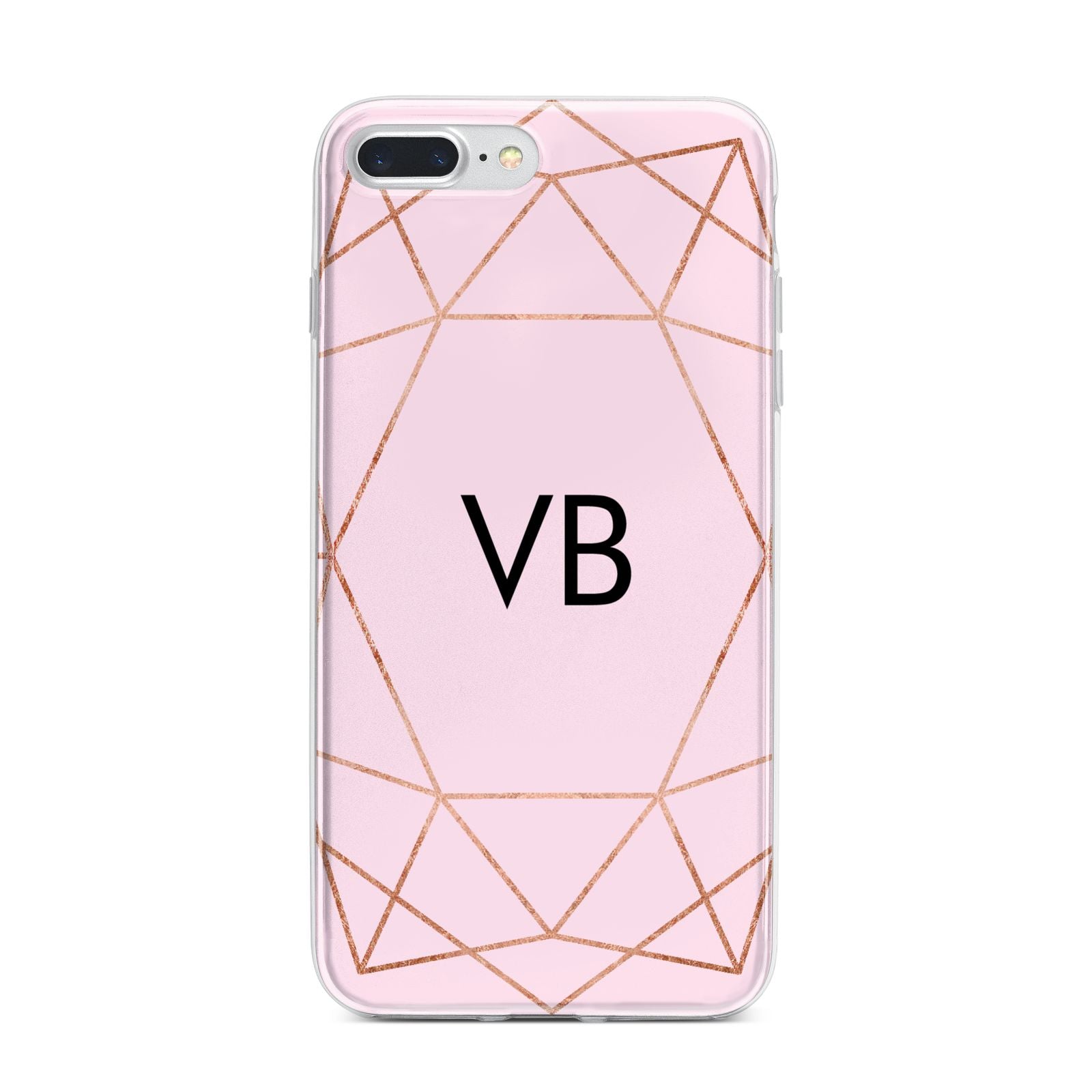 Personalised Pink Rose Gold Initials Geometric iPhone 7 Plus Bumper Case on Silver iPhone