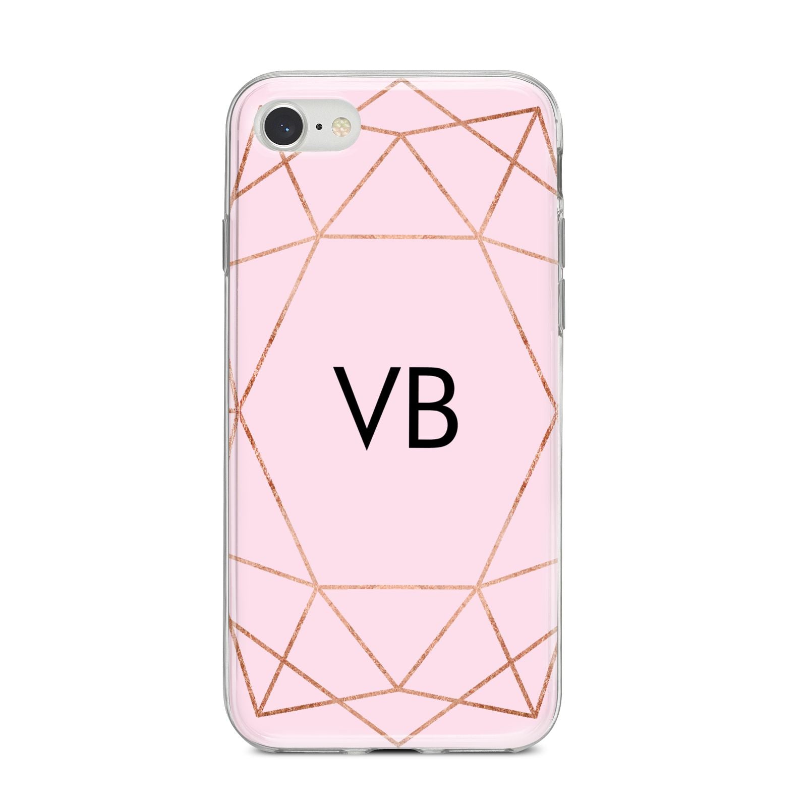 Personalised Pink Rose Gold Initials Geometric iPhone 8 Bumper Case on Silver iPhone