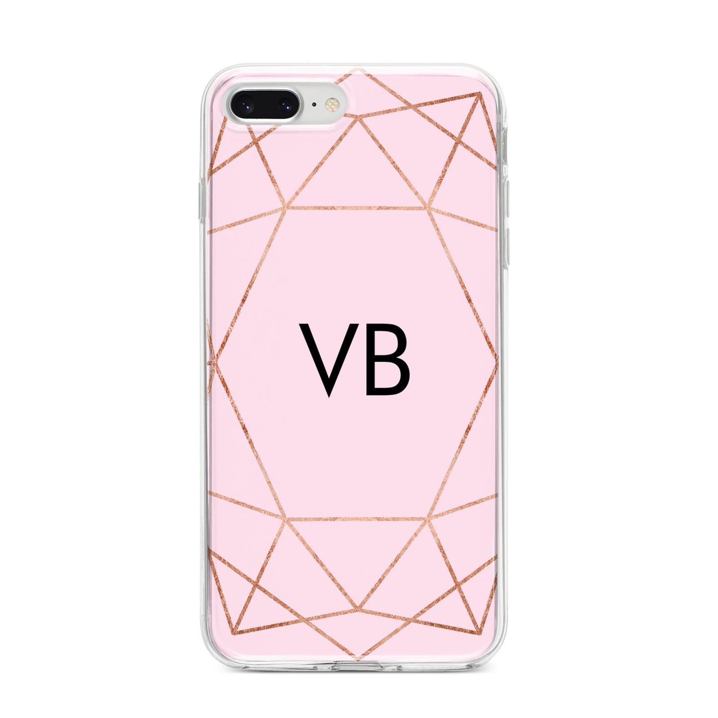 Personalised Pink Rose Gold Initials Geometric iPhone 8 Plus Bumper Case on Silver iPhone