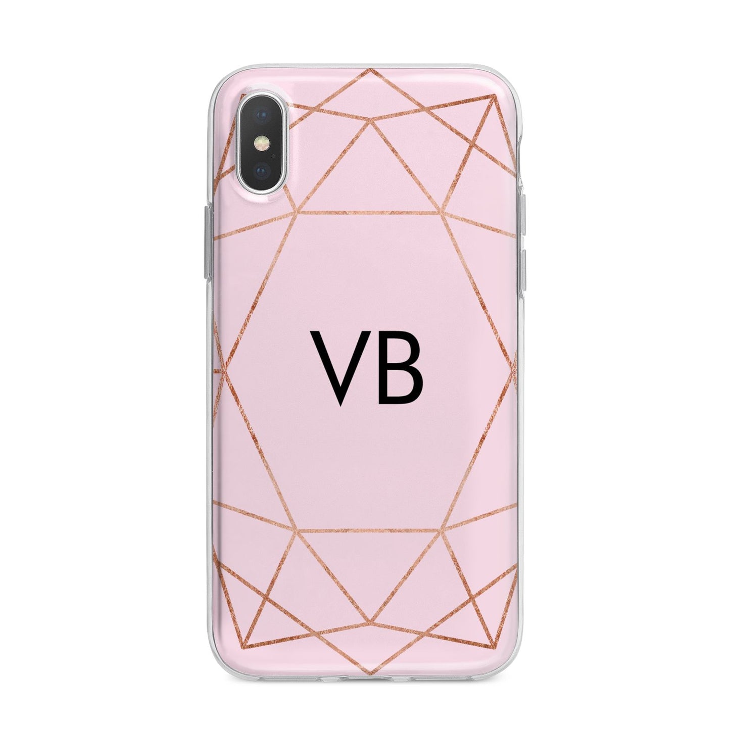 Personalised Pink Rose Gold Initials Geometric iPhone X Bumper Case on Silver iPhone Alternative Image 1