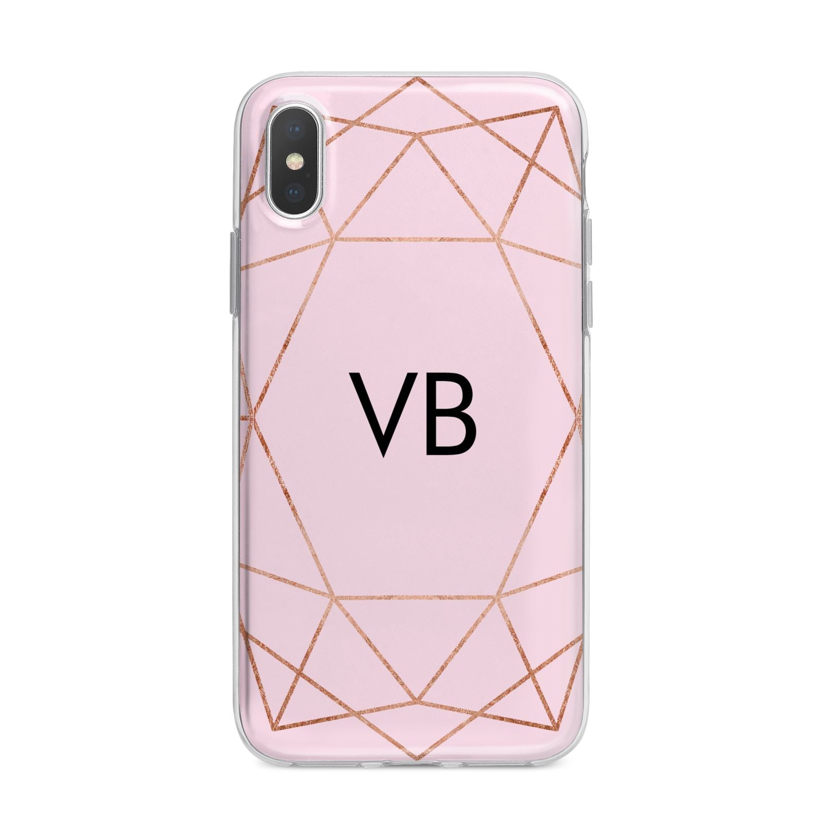 Personalised Pink Rose Gold Initials Geometric iPhone X Bumper Case on Silver iPhone Alternative Image 1