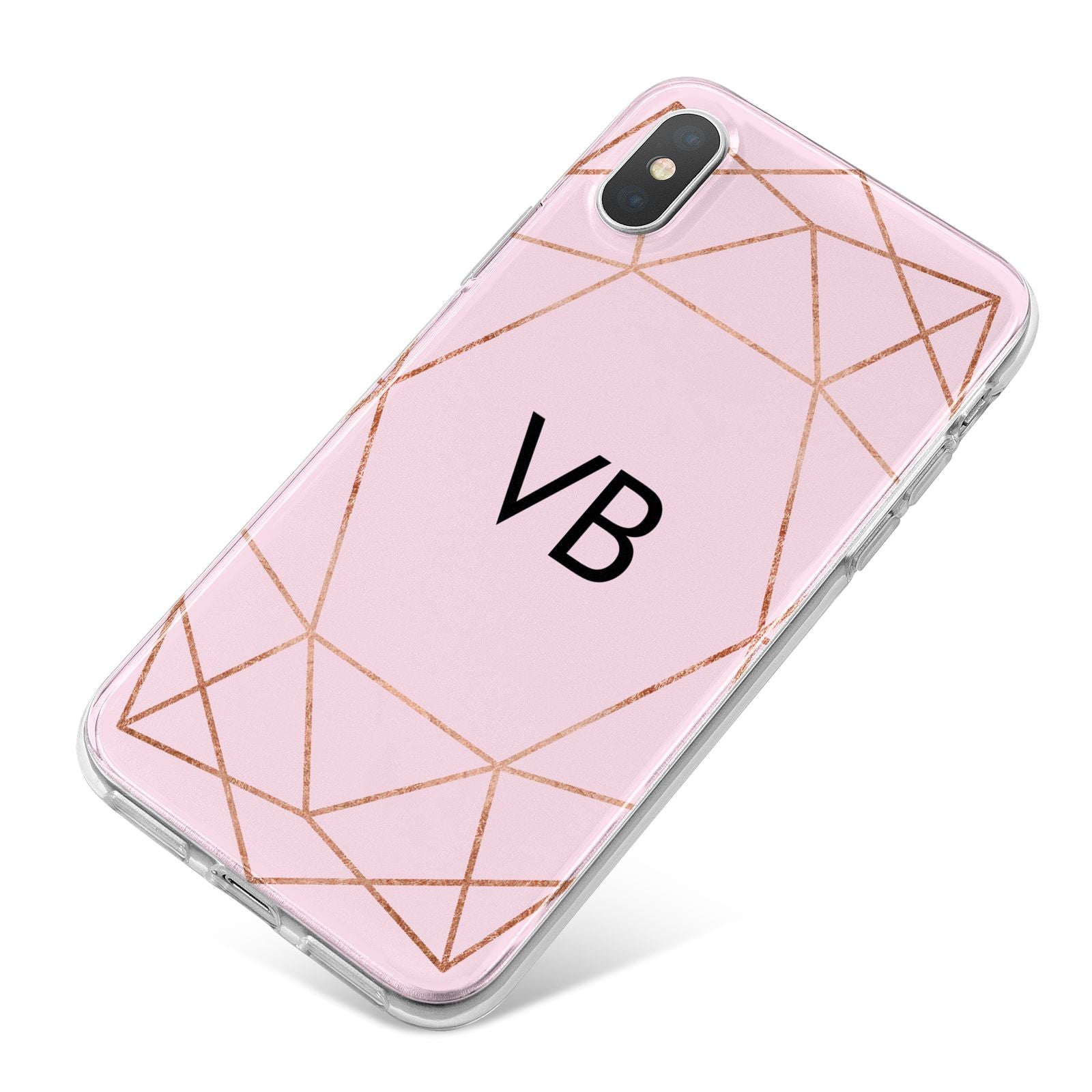 Personalised Pink Rose Gold Initials Geometric iPhone X Bumper Case on Silver iPhone