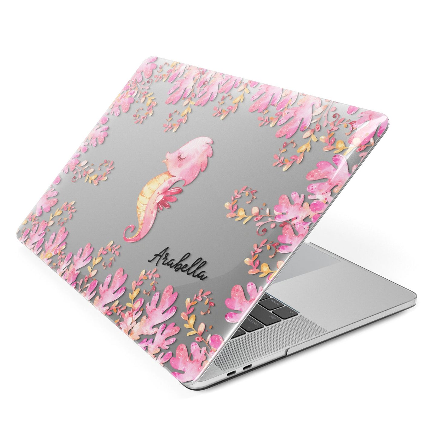 Personalised Pink Seahorse Apple MacBook Case Side View