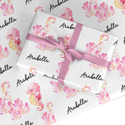 Personalised Pink Seahorse Custom Wrapping Paper