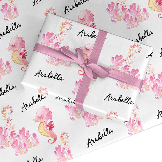 Personalised Pink Seahorse Custom Wrapping Paper