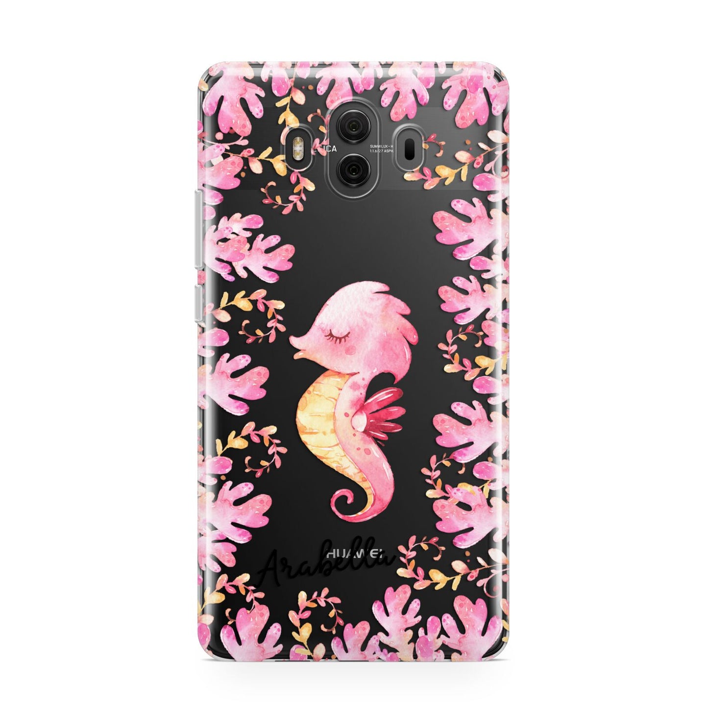 Personalised Pink Seahorse Huawei Mate 10 Protective Phone Case