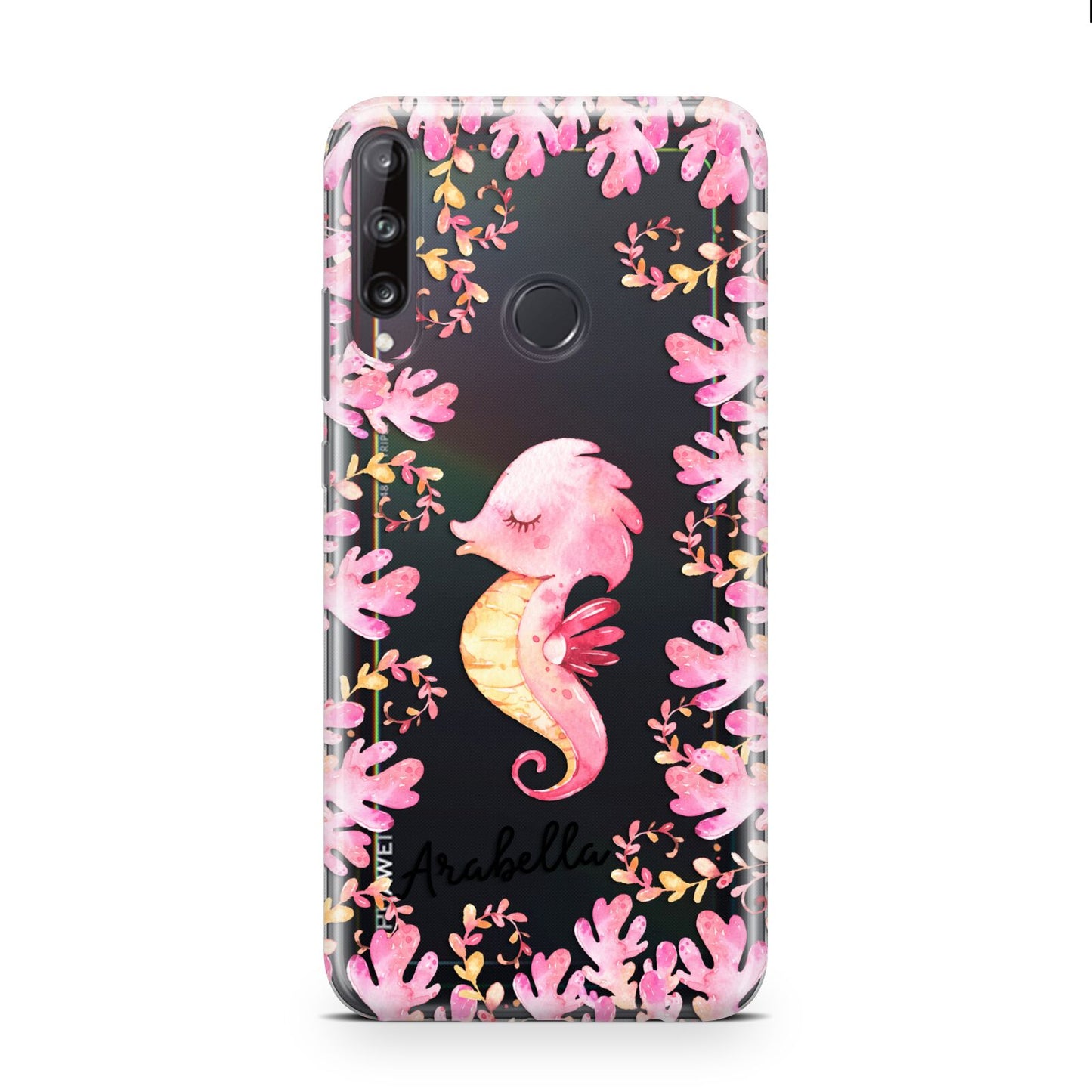 Personalised Pink Seahorse Huawei P40 Lite E Phone Case