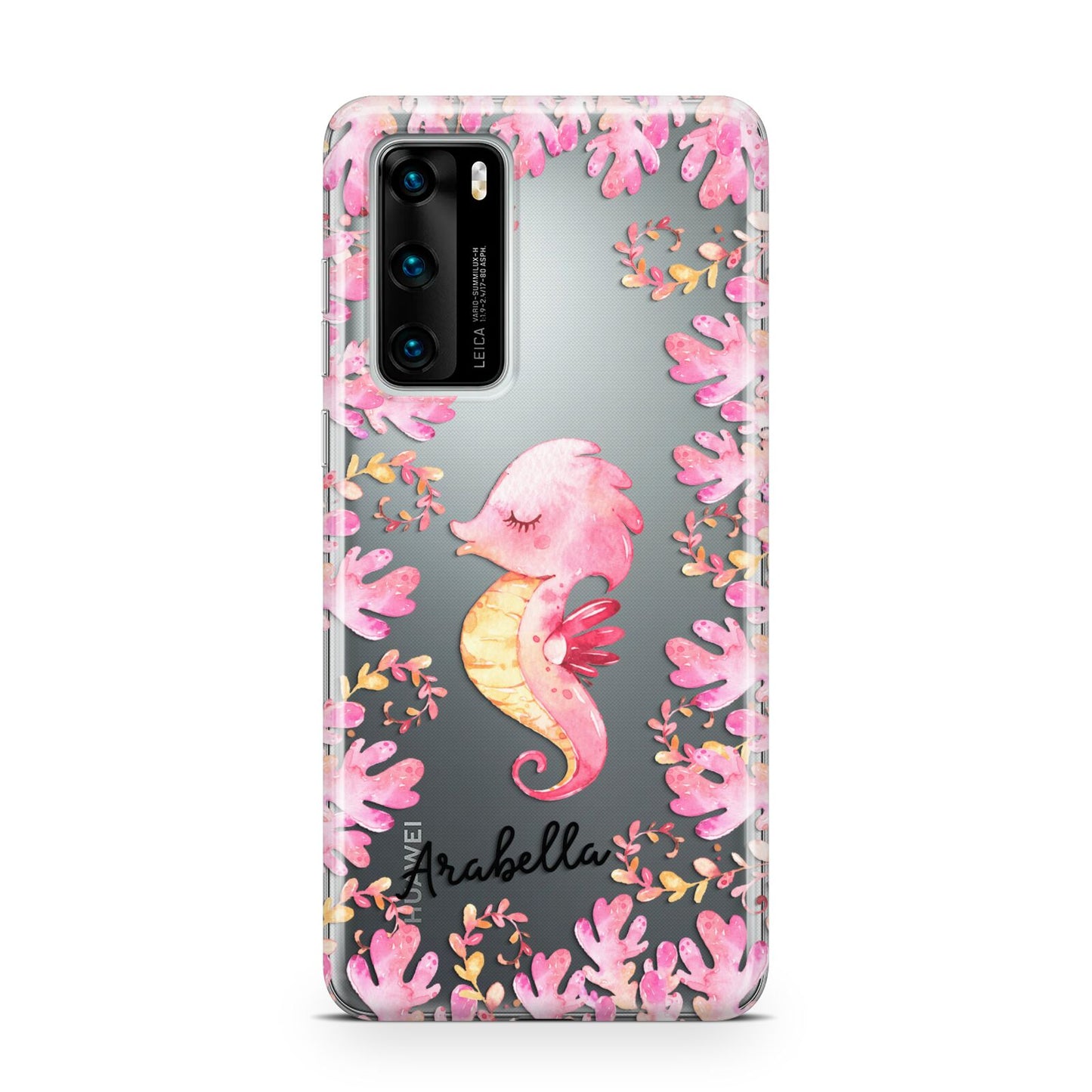 Personalised Pink Seahorse Huawei P40 Phone Case