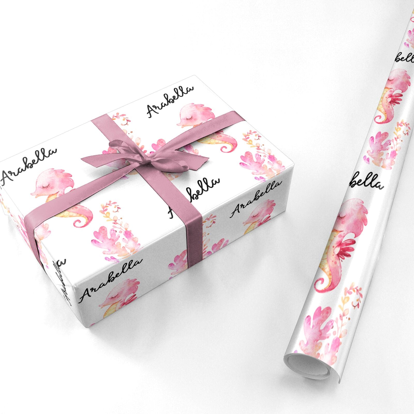 Personalised Pink Seahorse Personalised Wrapping Paper