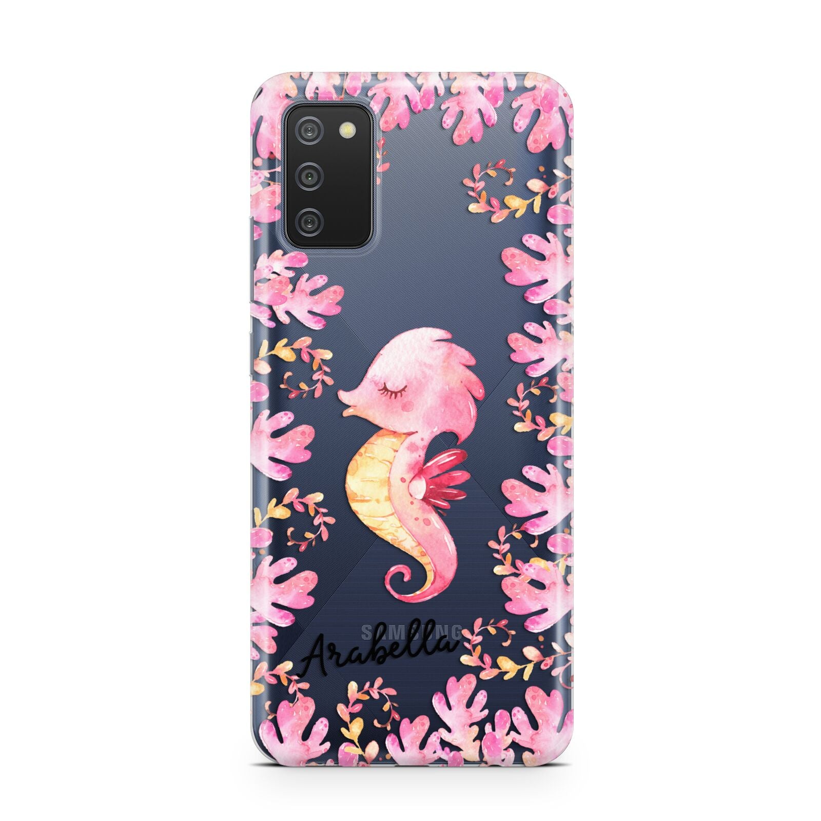 Personalised Pink Seahorse Samsung A02s Case