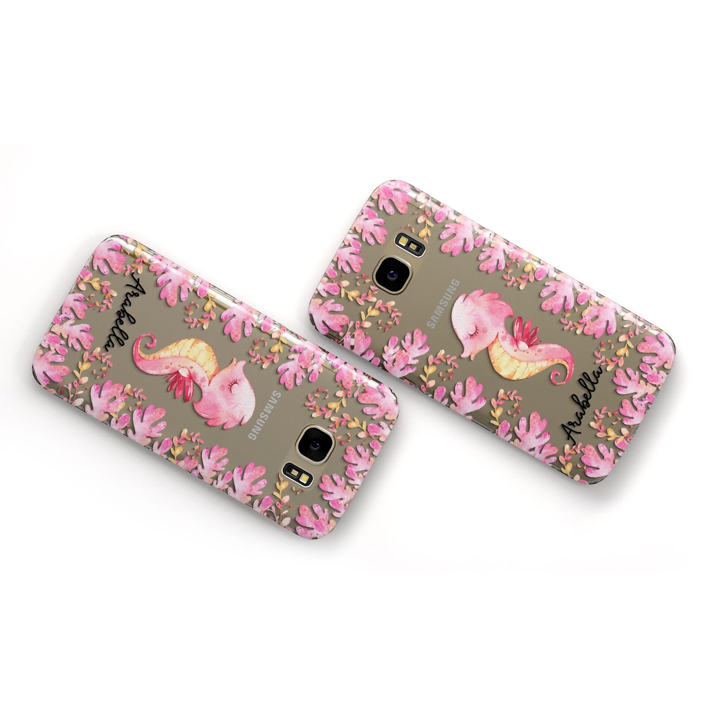 Personalised Pink Seahorse Samsung Galaxy Case Flat Overview