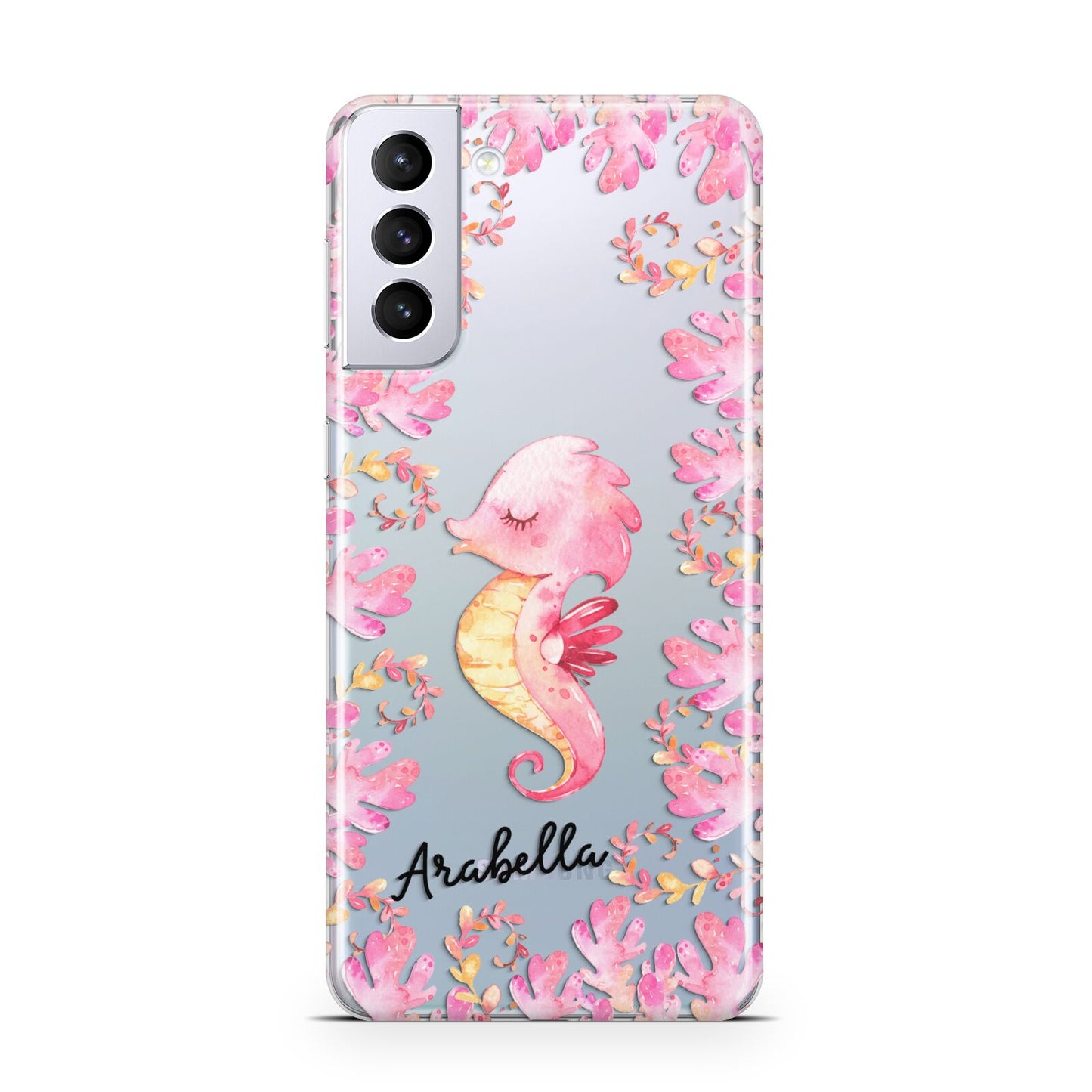 Personalised Pink Seahorse Samsung S21 Plus Case