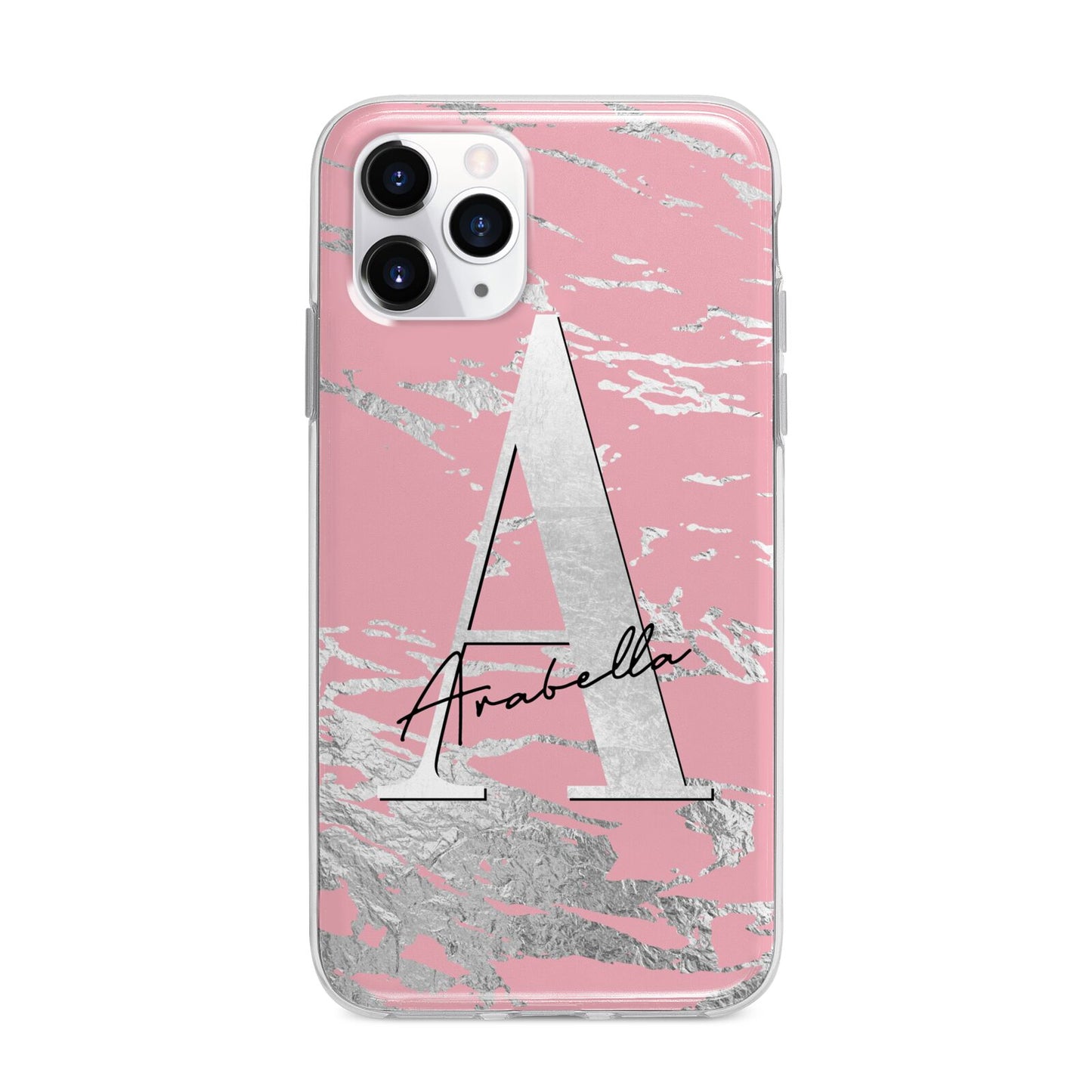 Personalised Pink Silver Apple iPhone 11 Pro Max in Silver with Bumper Case