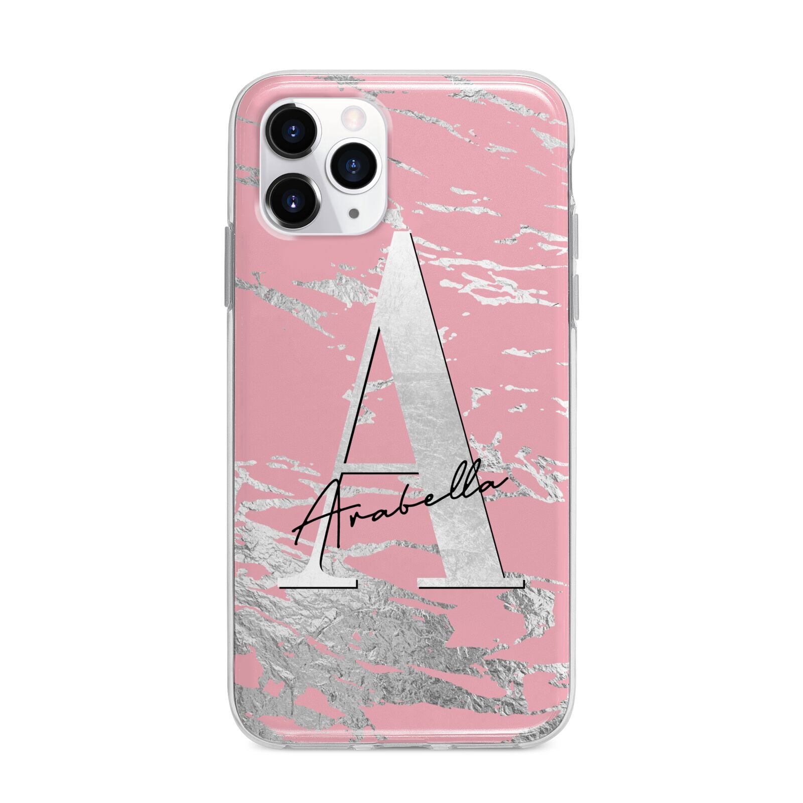 Personalised Pink Silver Apple iPhone 11 Pro in Silver with Bumper Case