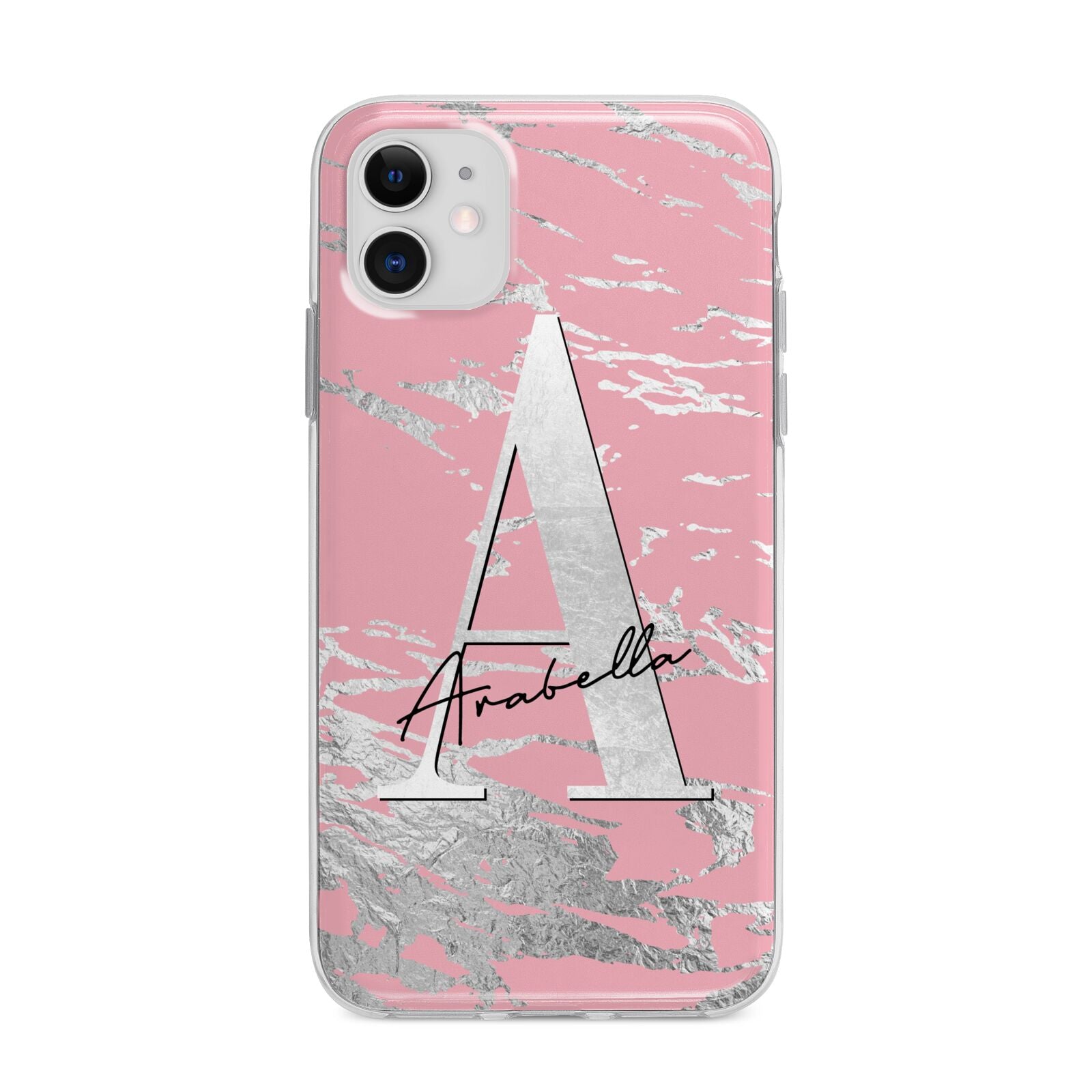 Personalised Pink Silver Apple iPhone 11 in White with Bumper Case