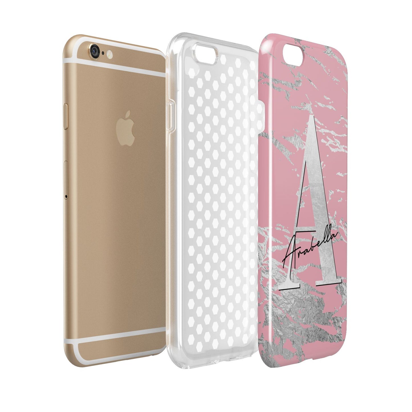 Personalised Pink Silver Apple iPhone 6 3D Tough Case Expanded view