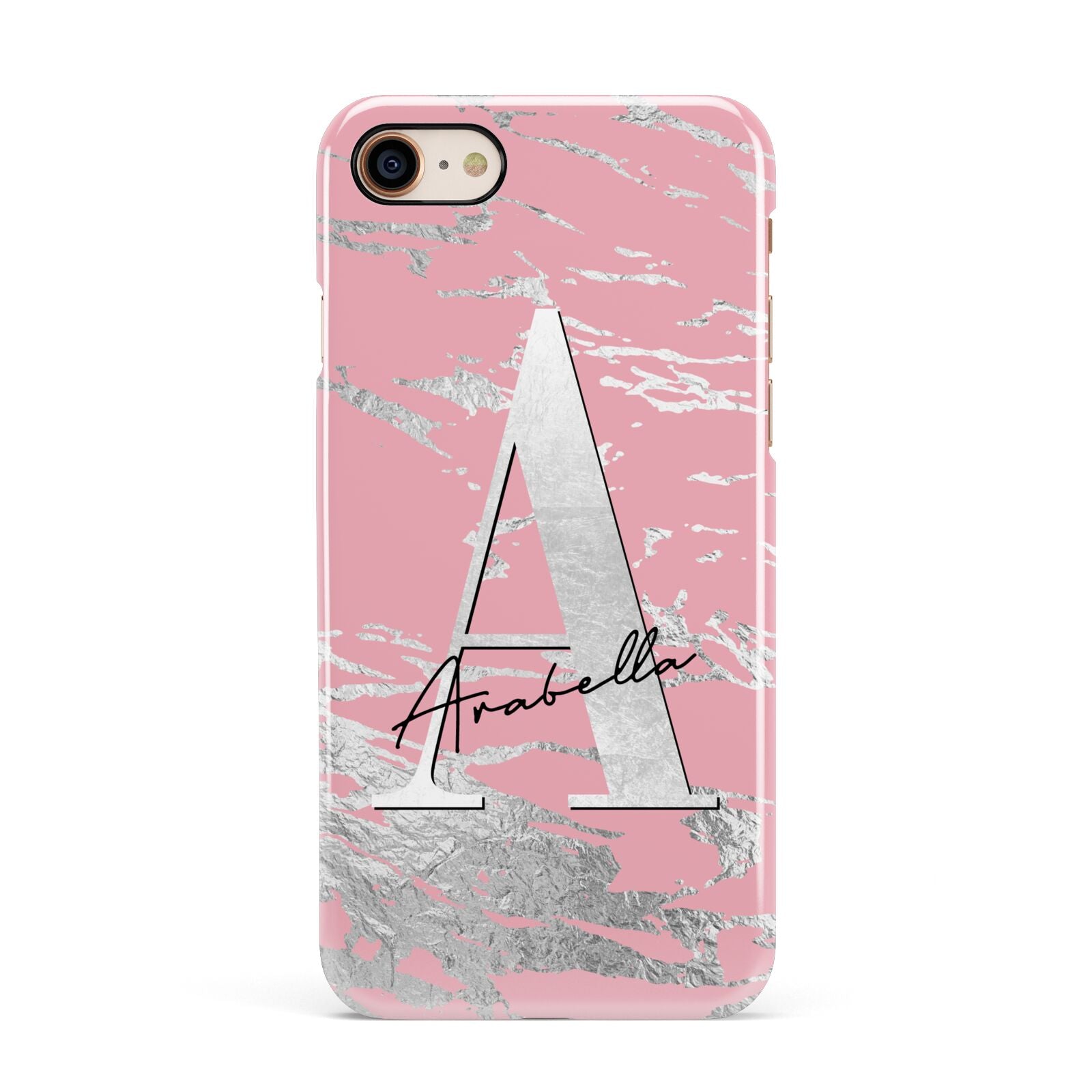 Personalised Pink Silver Apple iPhone 7 8 3D Snap Case