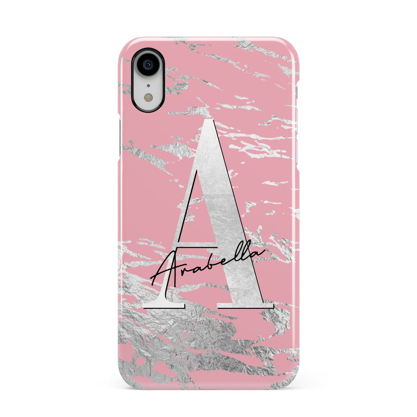 Personalised Pink Silver Apple iPhone XR White 3D Snap Case