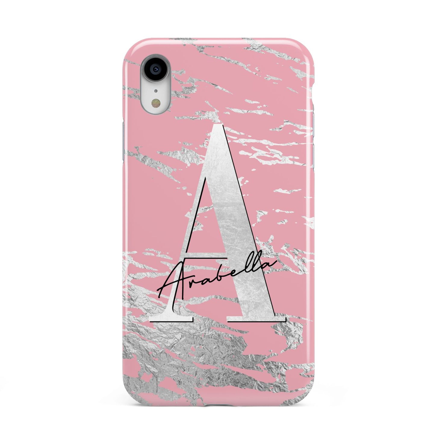 Personalised Pink Silver Apple iPhone XR White 3D Tough Case