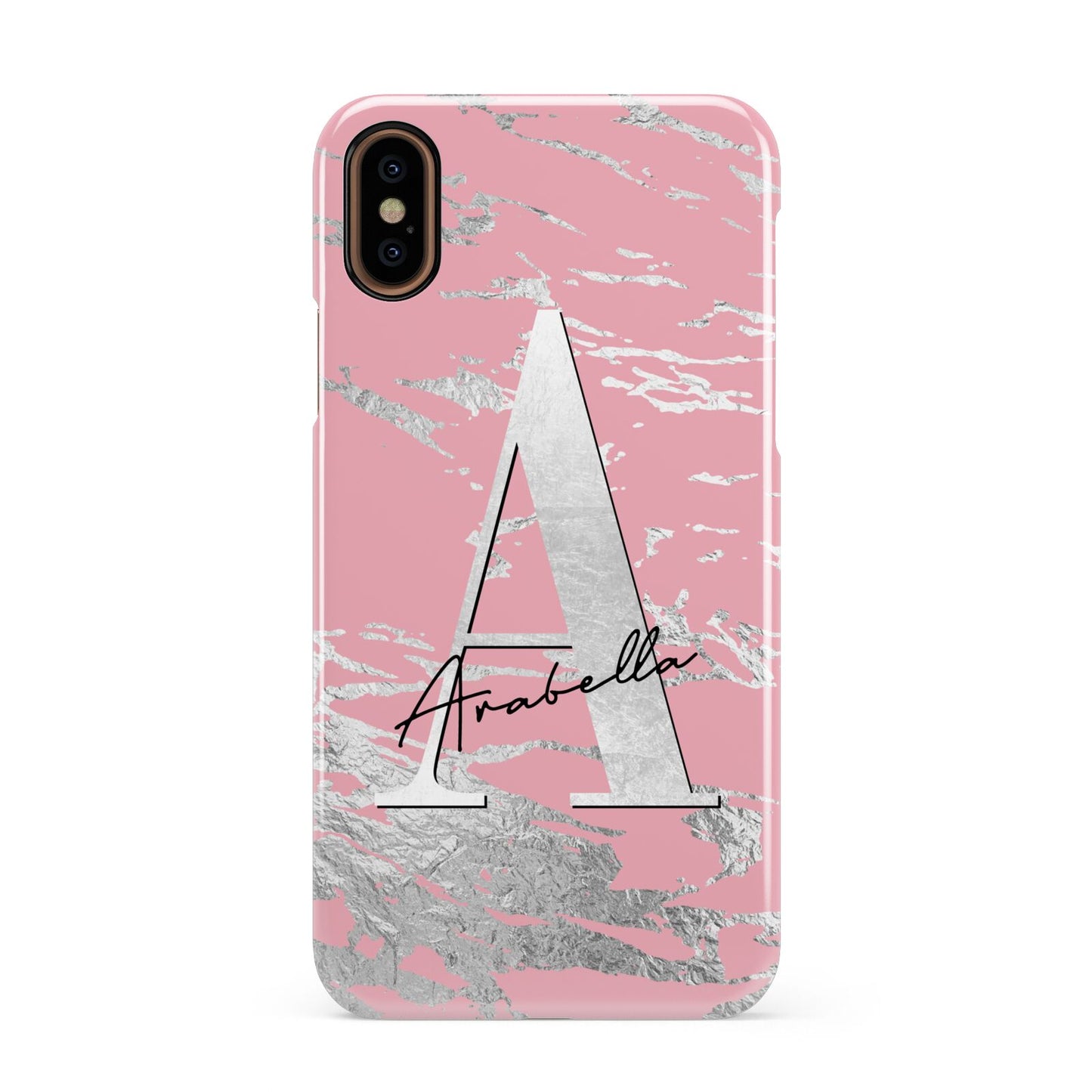 Personalised Pink Silver Apple iPhone XS 3D Snap Case